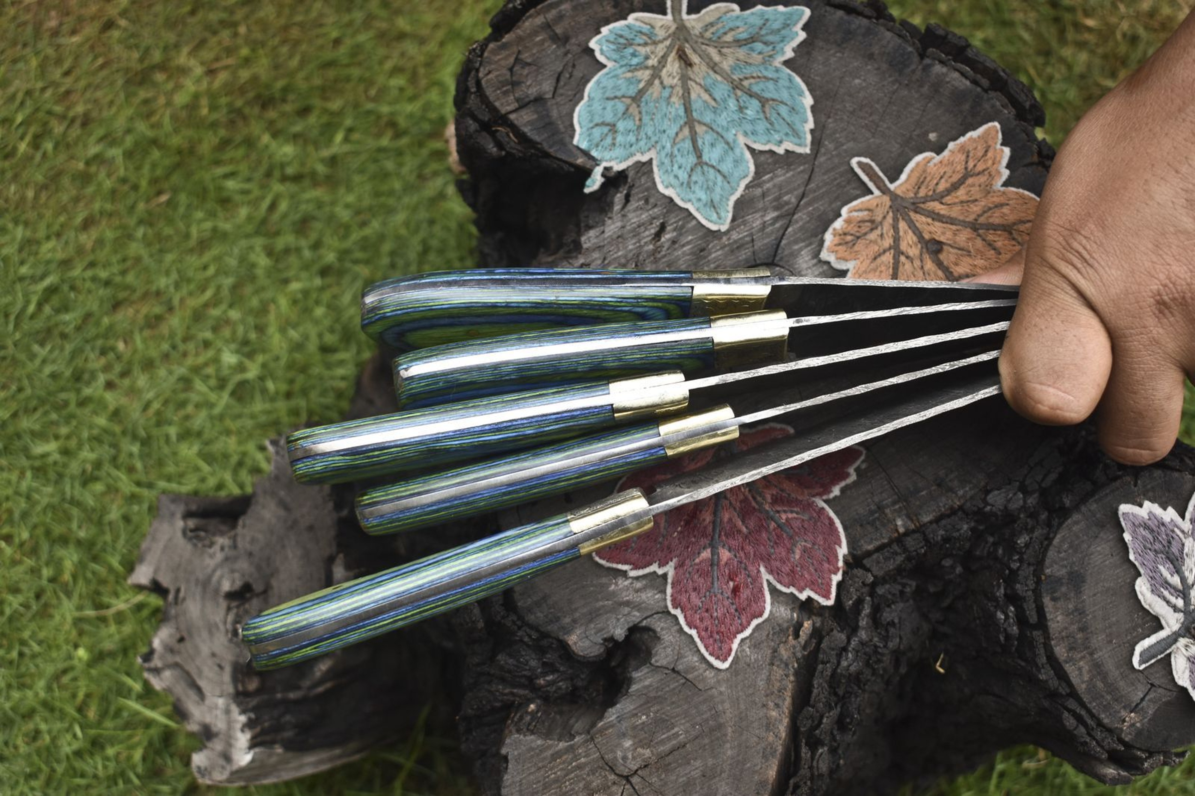 Bushcraft Damascus Knife Collection  Lot Of 5 Twist Pattern Chef Knives 1