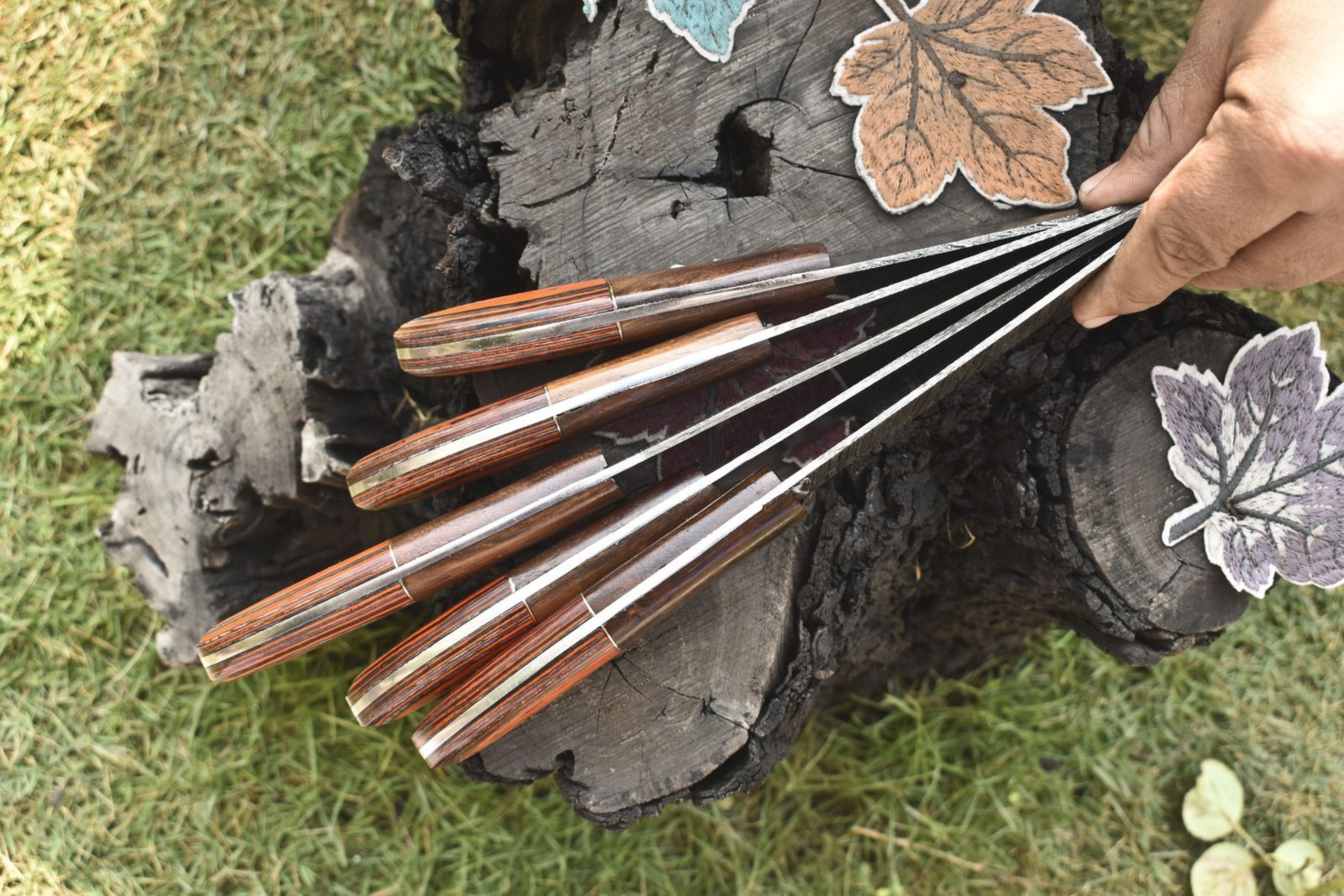 Custom Handmade Twist Damascus Steel Chef Knives  5Piece Full Tang Set 1