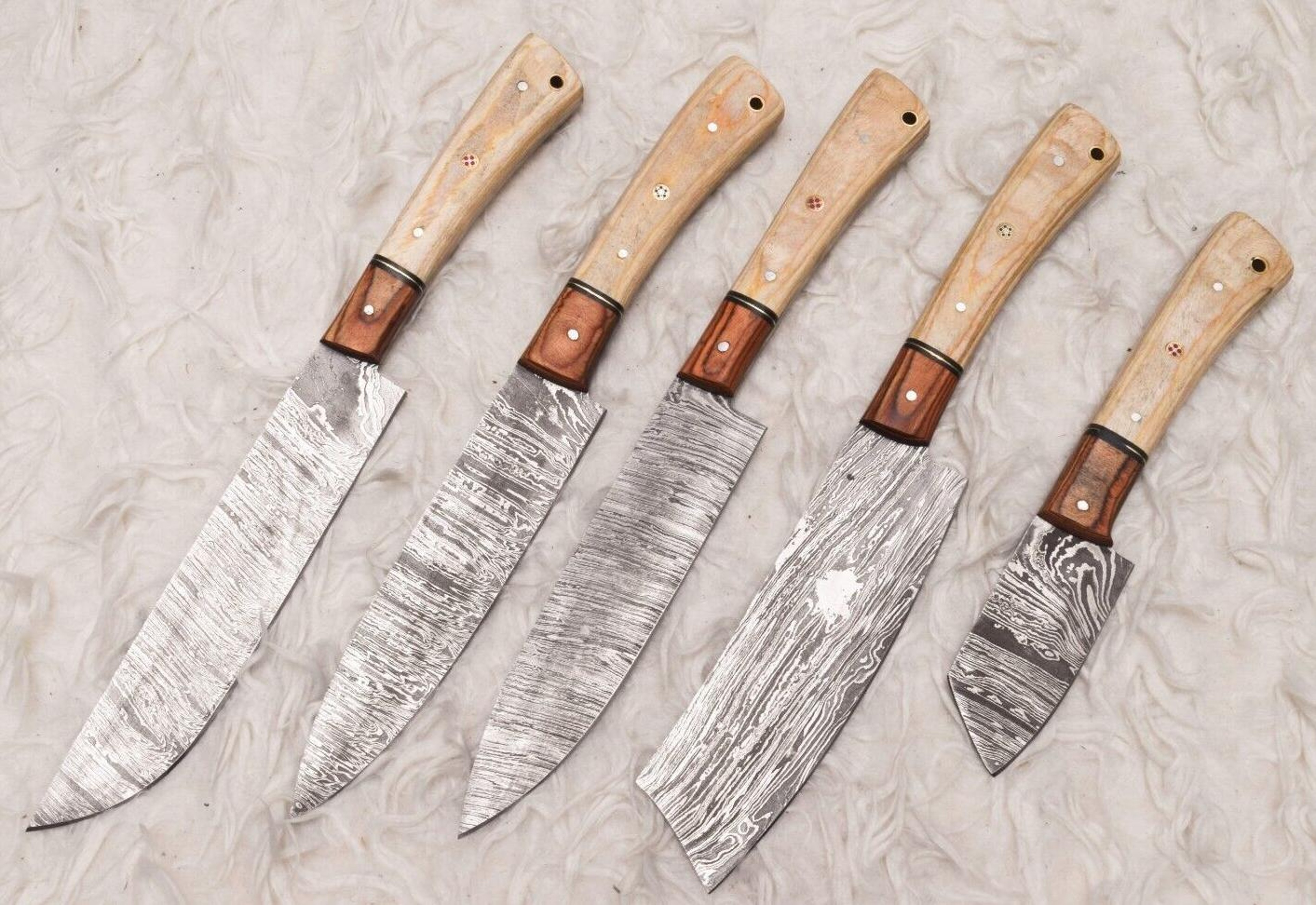 Handmade Damascus Steel Chef Knife Set Of 5  Wood Handle Kitchen Knives 2