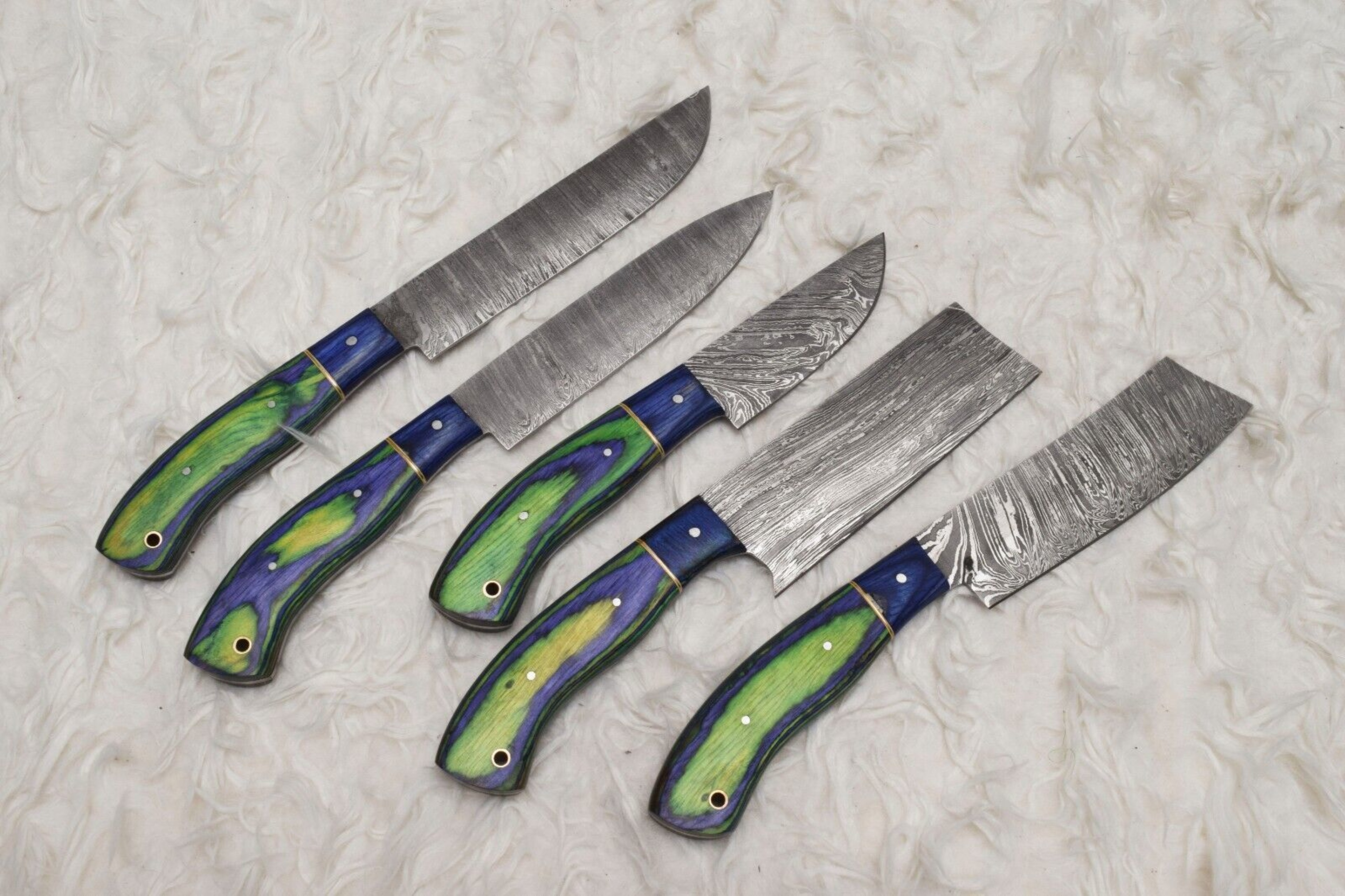 Damascus Steel Chef Knife Set  5 Piece Handmade Professional Kitchen Knives 1