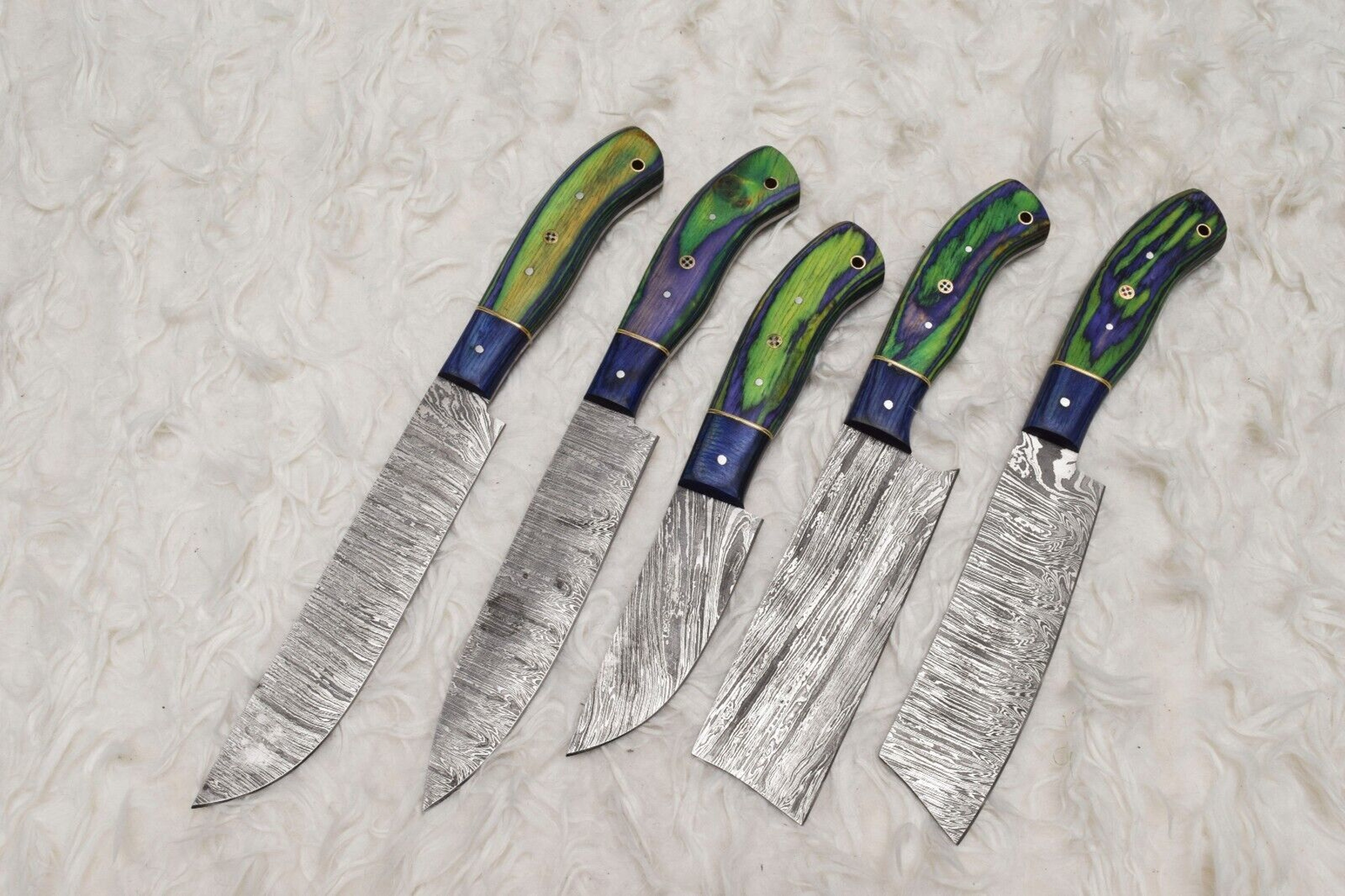 Damascus Steel Chef Knife Set  5 Piece Handmade Professional Kitchen Knives 0