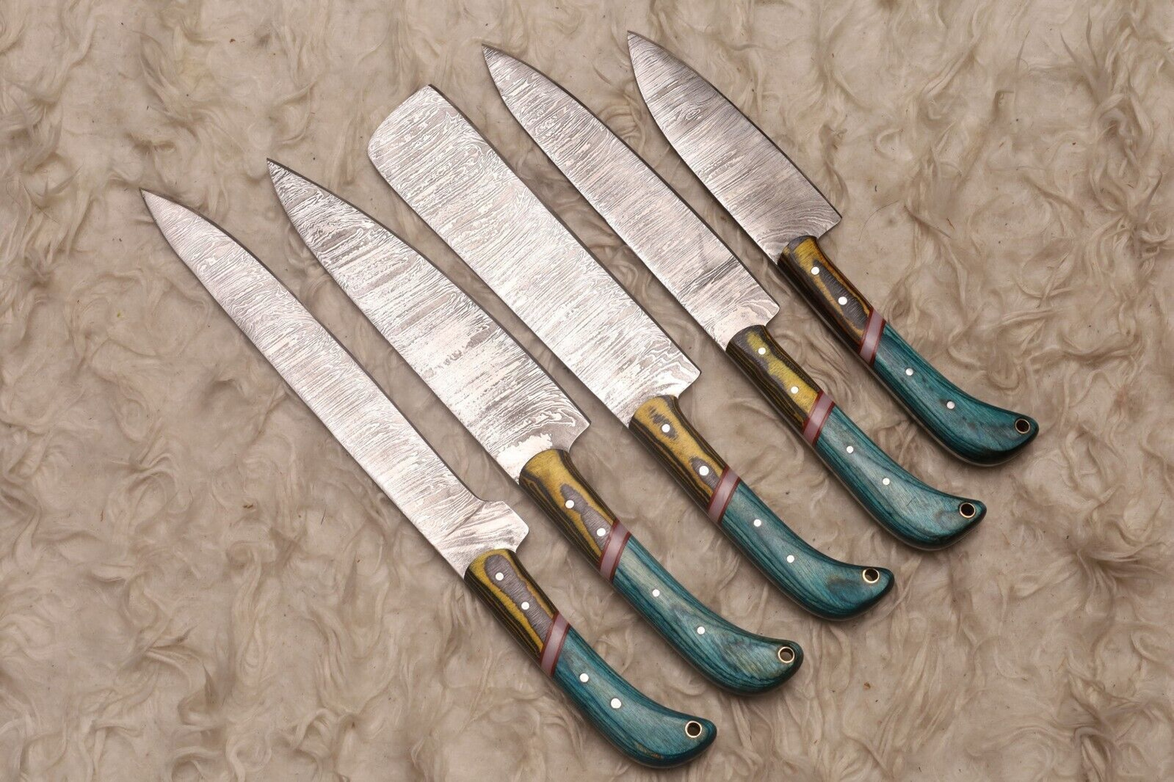 Custom Forged Damascus Steel 5 Piece Chef Knife Collection  Premium Set 2