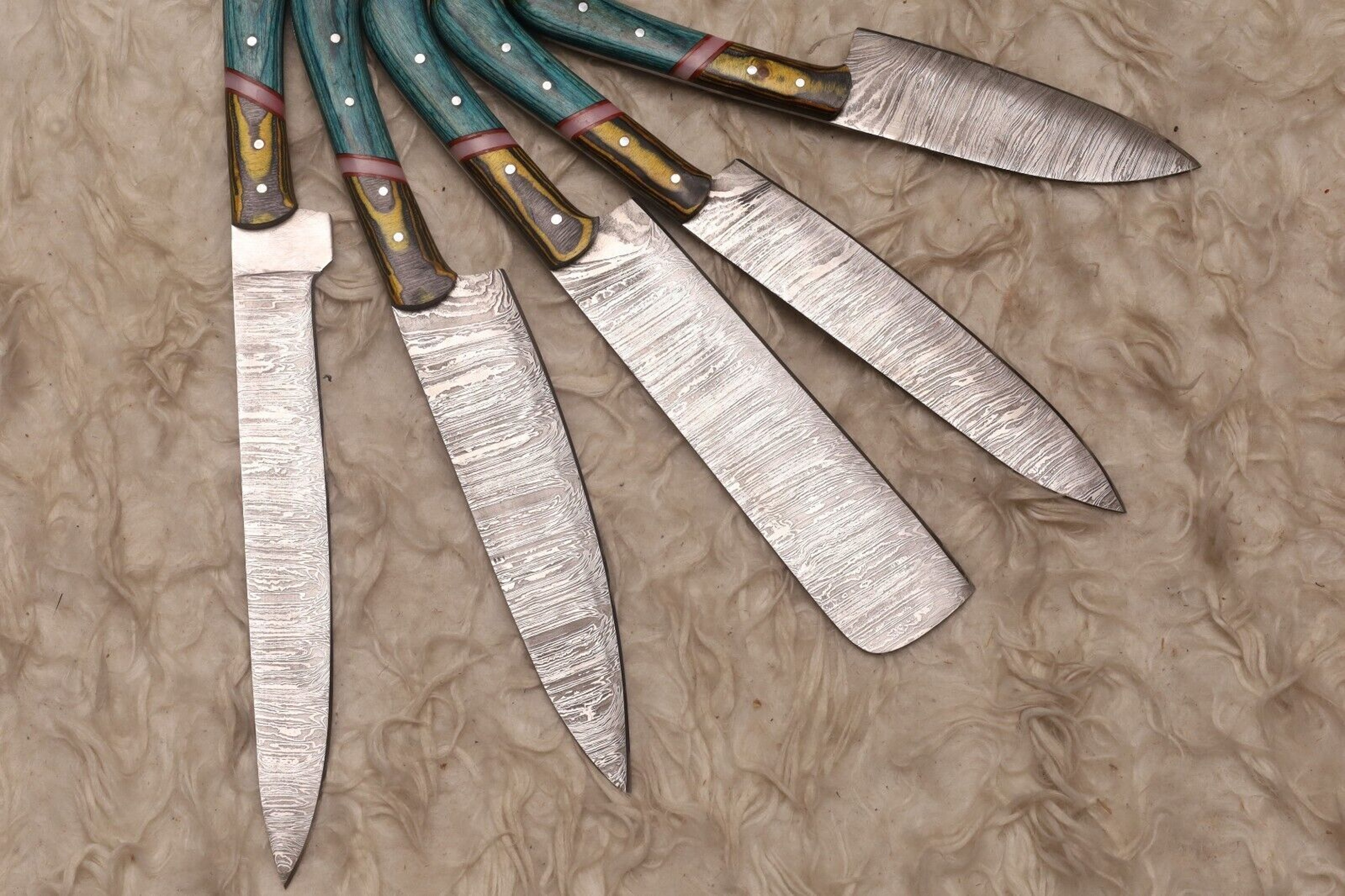 Custom Forged Damascus Steel 5 Piece Chef Knife Collection  Premium Set 3