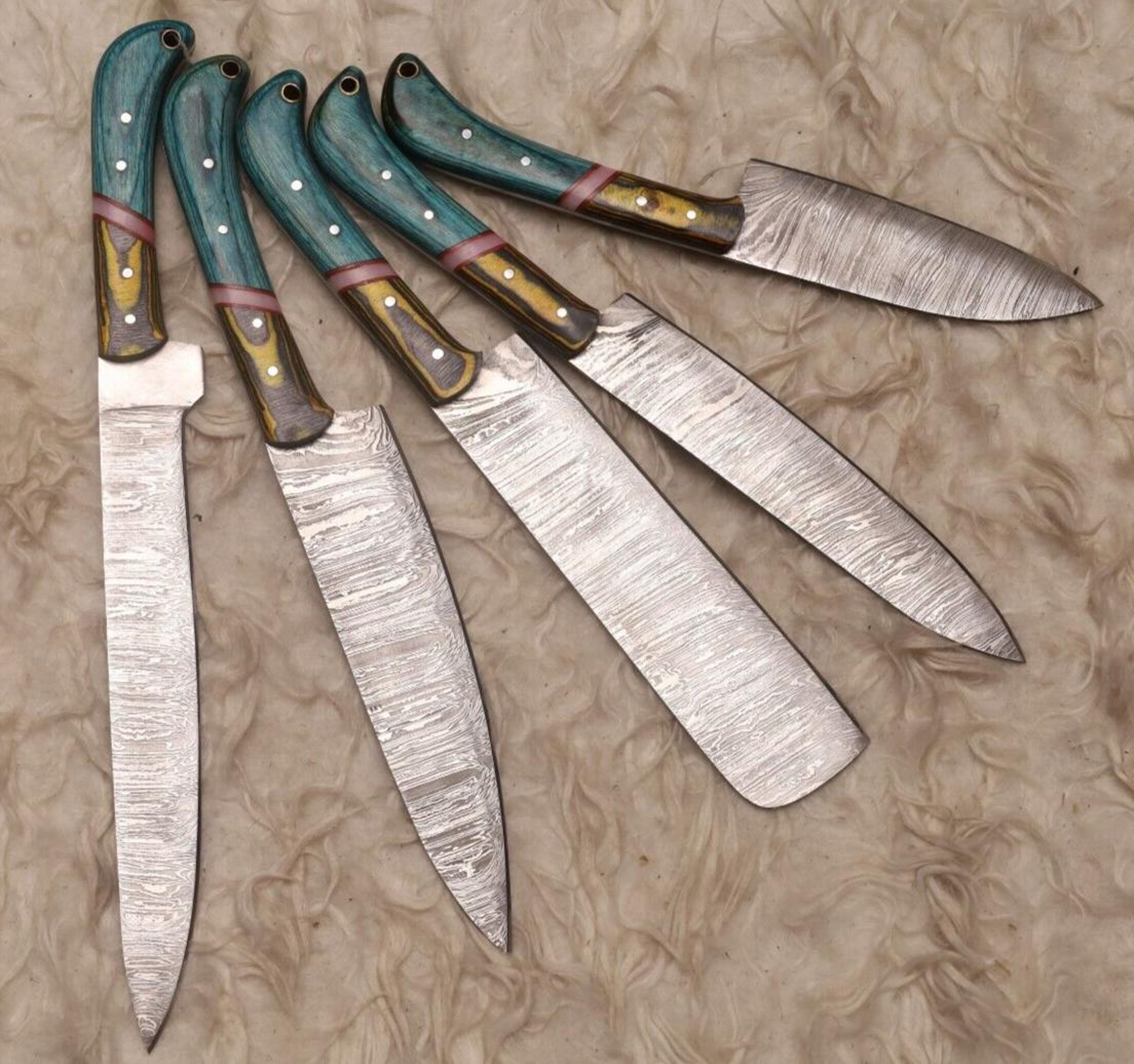 Custom Forged Damascus Steel 5 Piece Chef Knife Collection  Premium Set 0