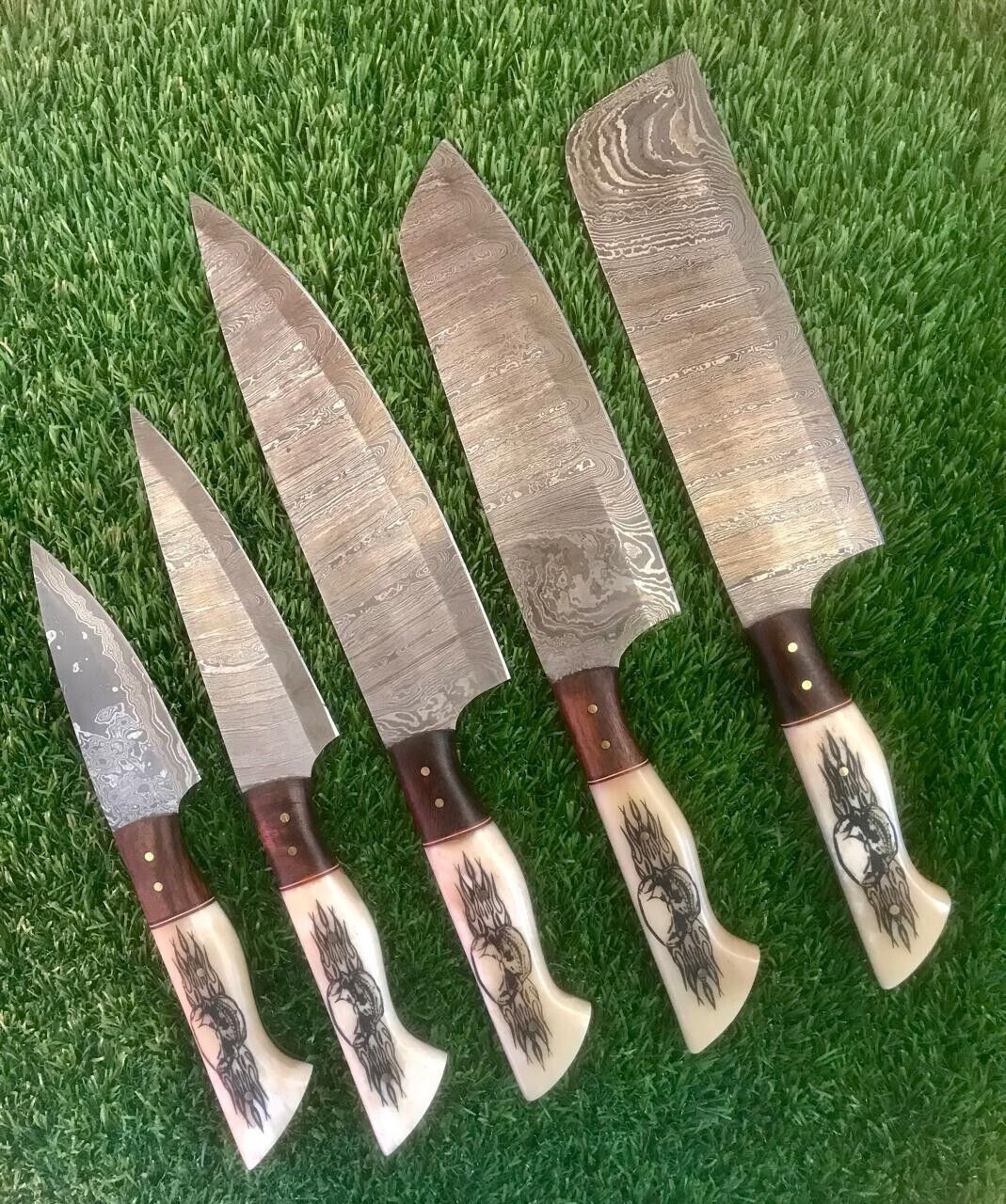 Hand Forged Damascus Steel Chef Knife Set  5 Pc Professional Kitchen Essentials 3