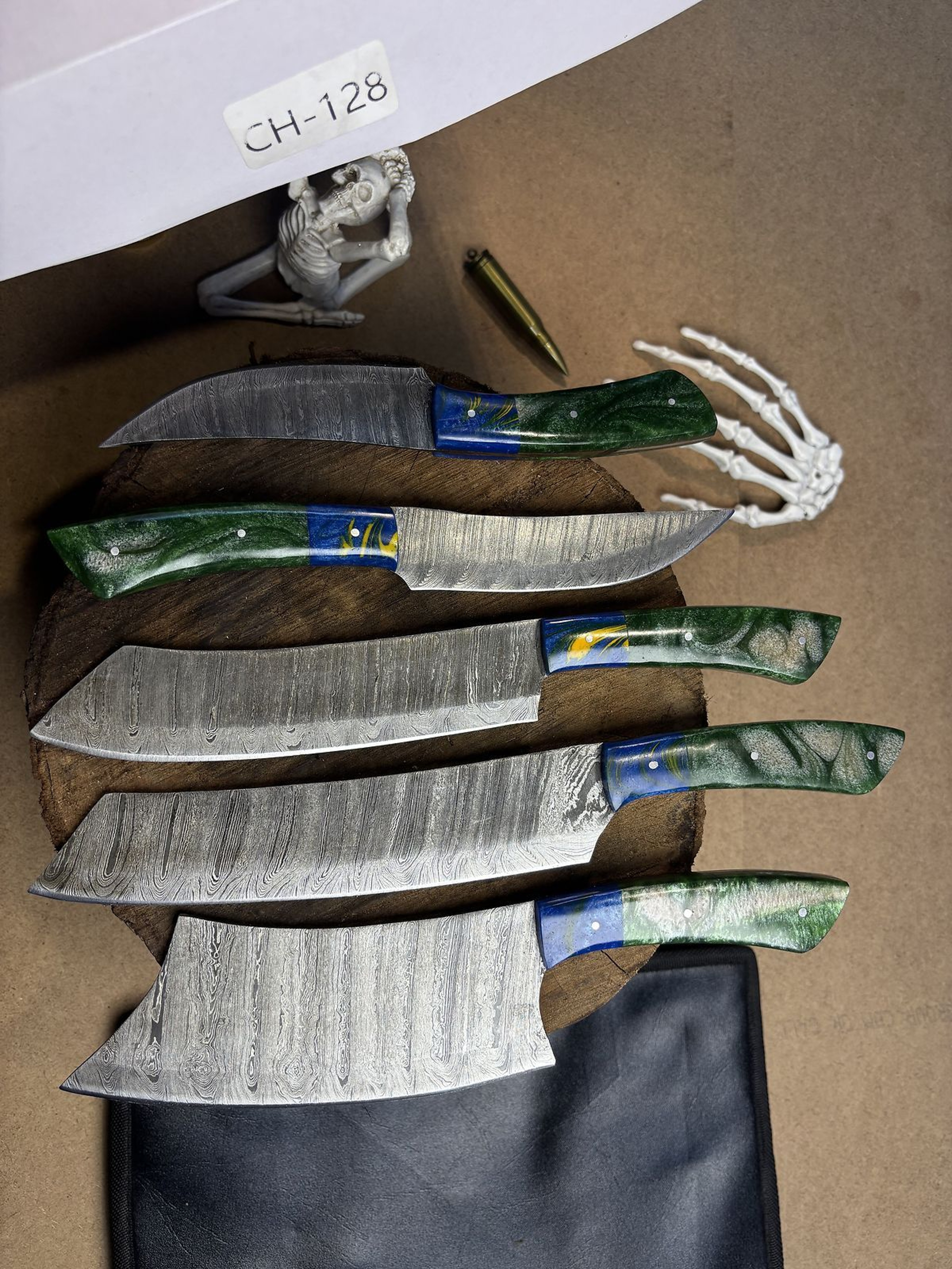 Handcrafted Damascus Steel 5 Pc Chef Knife Set  Durable Wooden Handle Cutlery 1