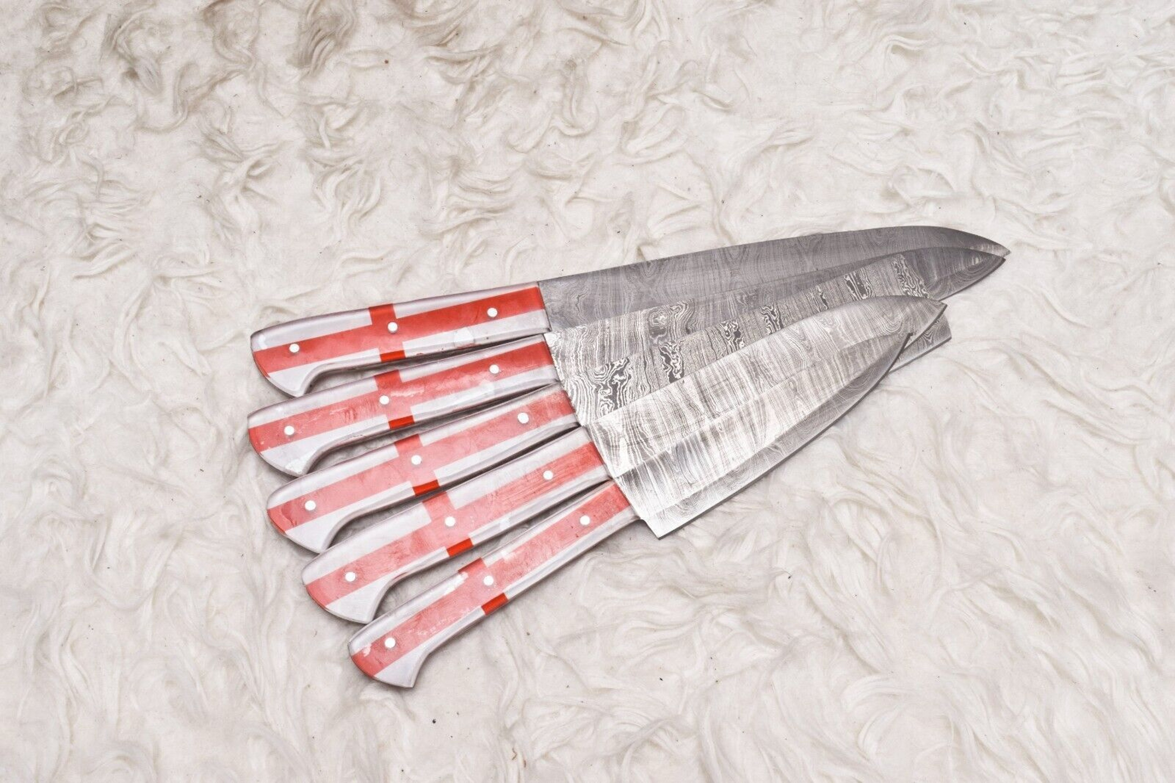 Timeless Damascus Steel Chef Knife Set  5 Pc Handcrafted Wood Handle 2
