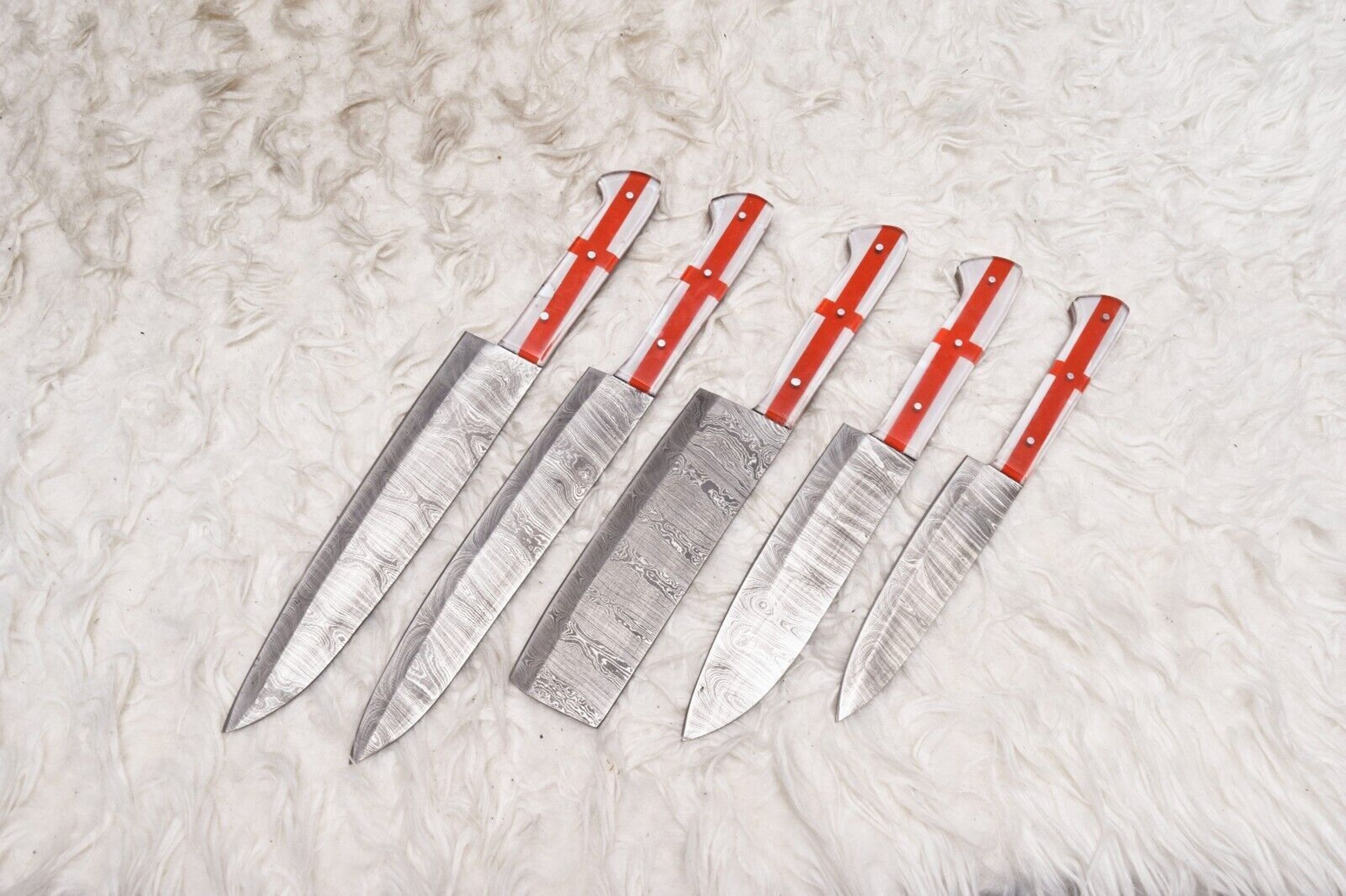 Timeless Damascus Steel Chef Knife Set  5 Pc Handcrafted Wood Handle 3