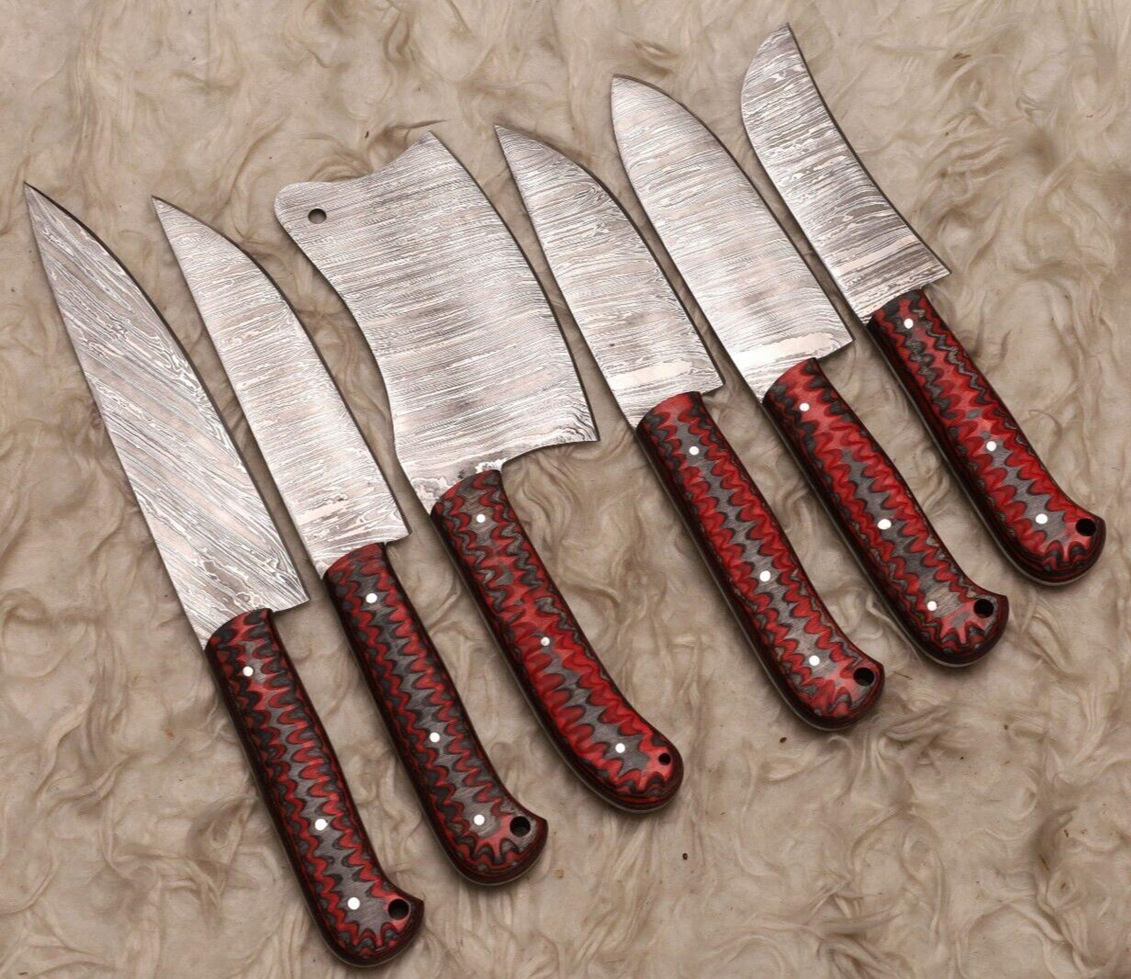6 Pcs Handmade Damascus Steel Chef Knife Set  Wood Handle  Professional Kitchen Knives 3