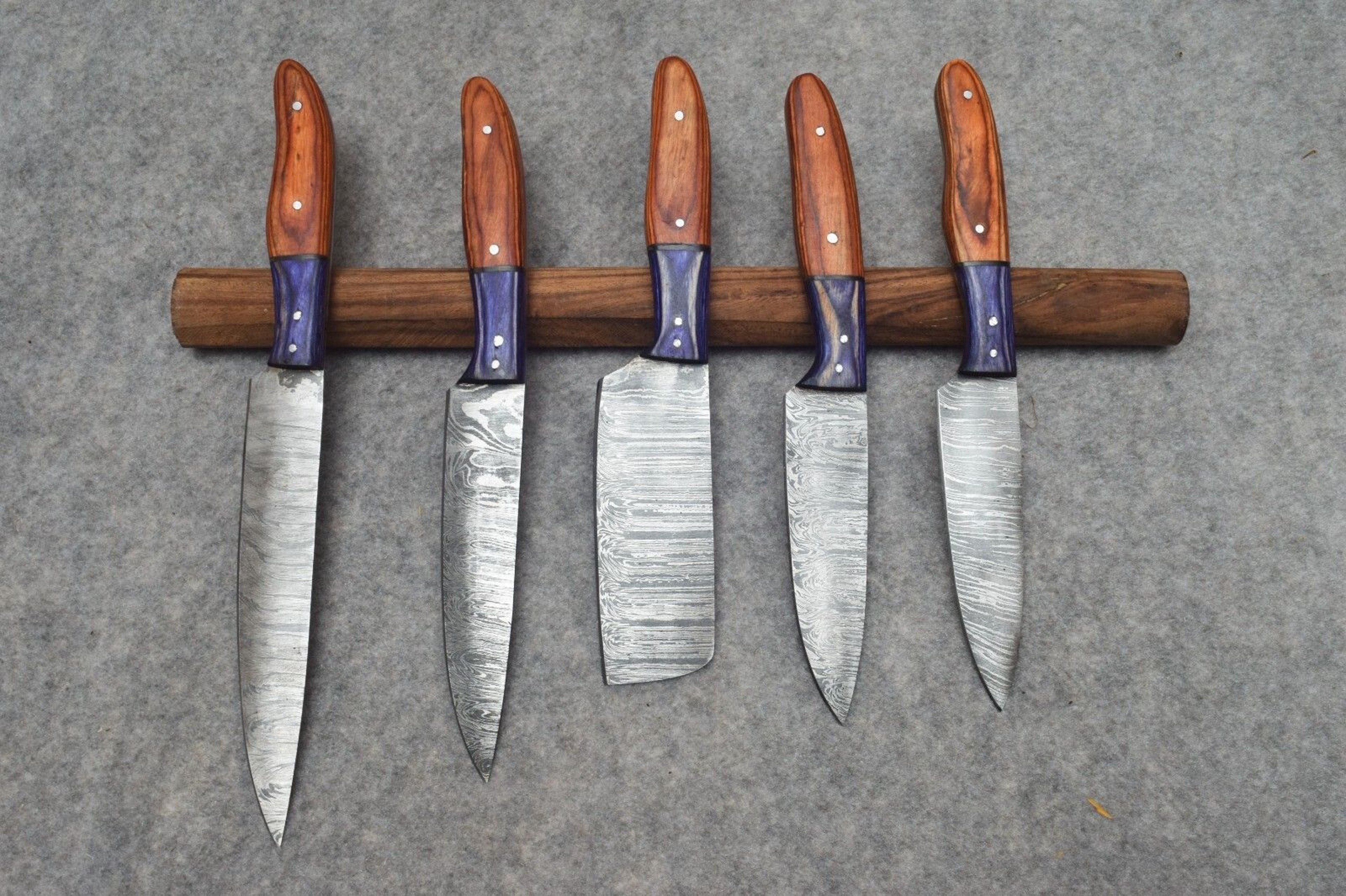 Twist Damascus Steel Kitchen Knife Set  Handmade Chef Knives With Pakawood Handles 1
