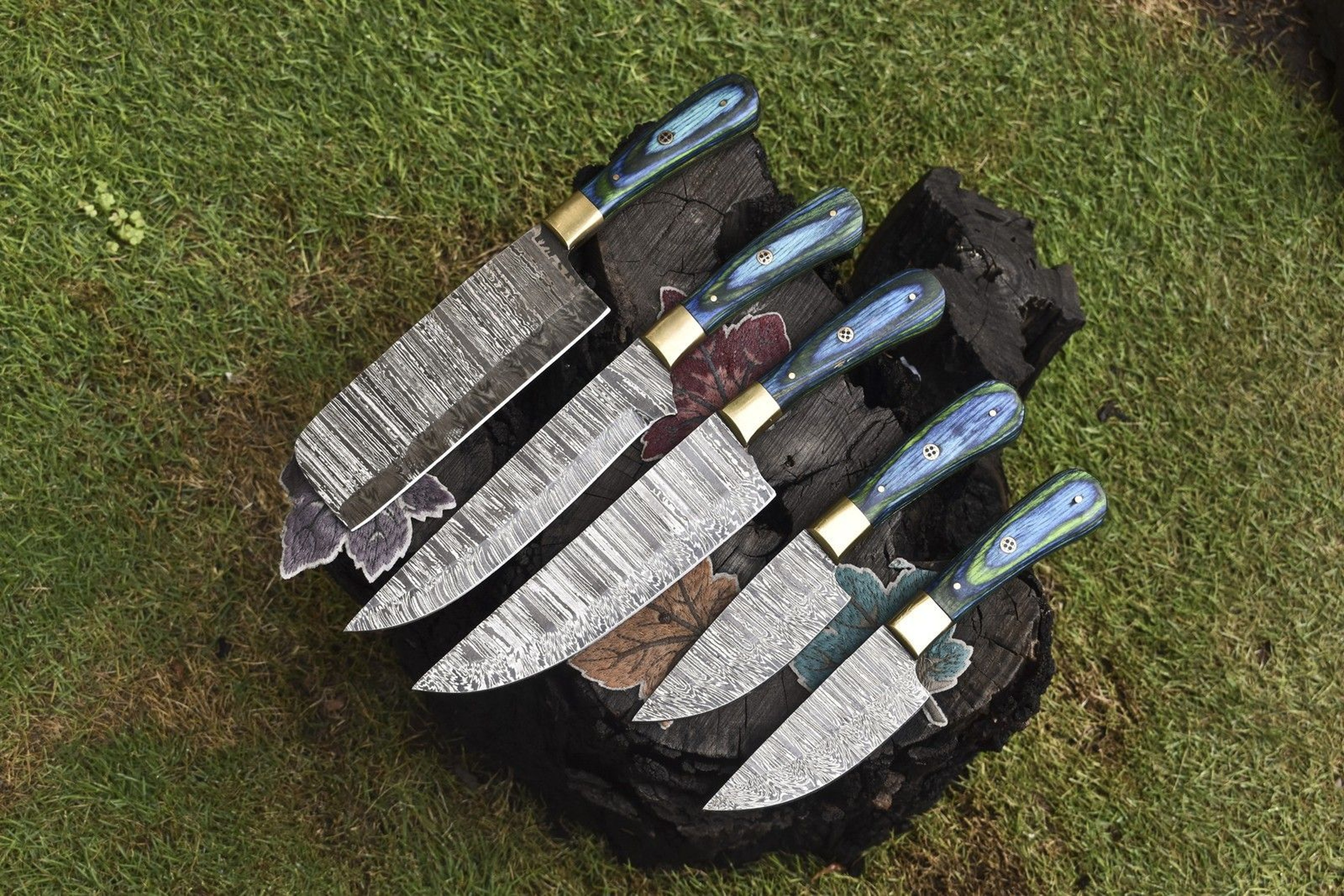 RusticForge Damascus Chef Knife Set  913 Inch Handcrafted Twist Steel Knives 0