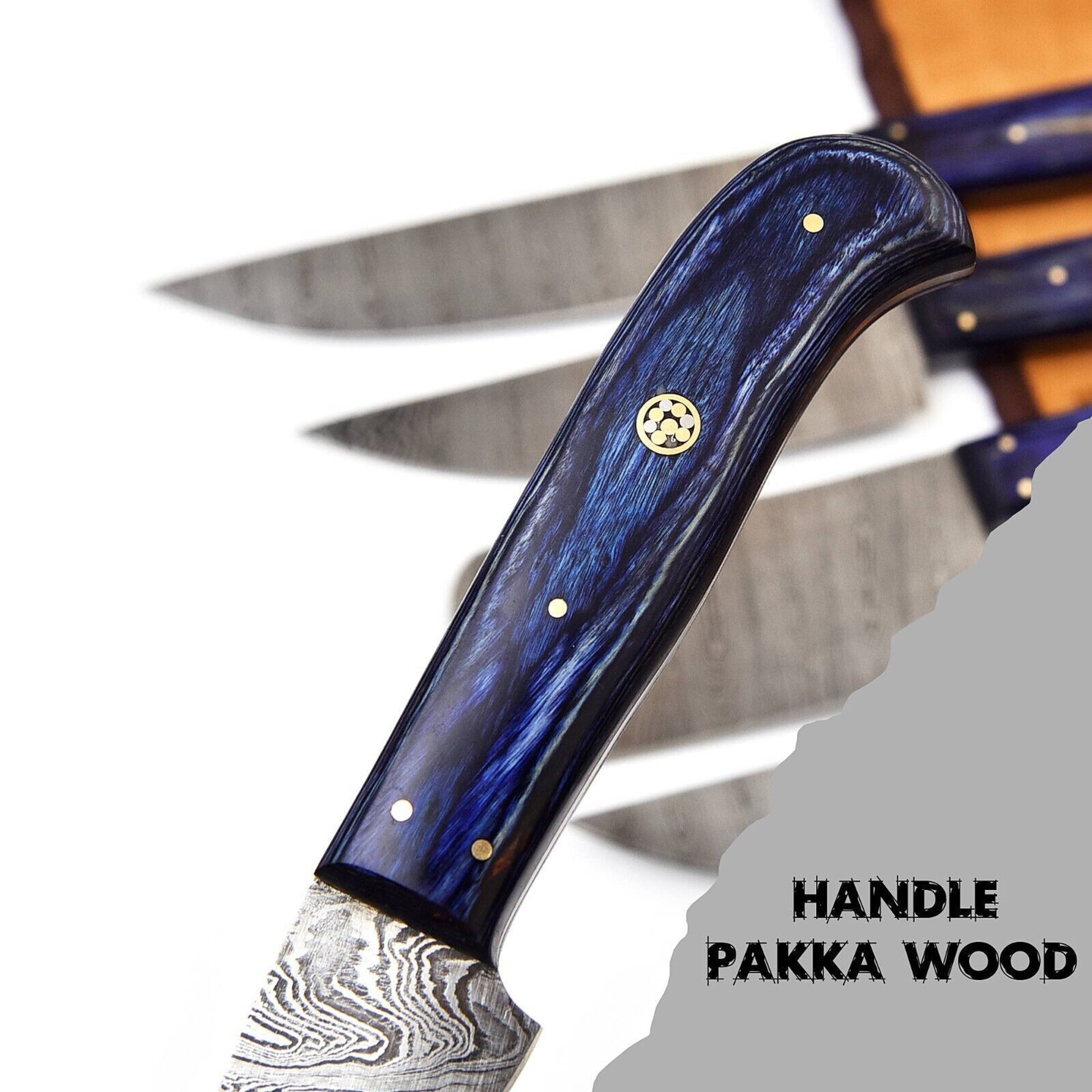 Handmade Damascus Steel 5Piece Chef Knife Set  1008 Wood Grade HandForged Kitchen Knives With Blue  1