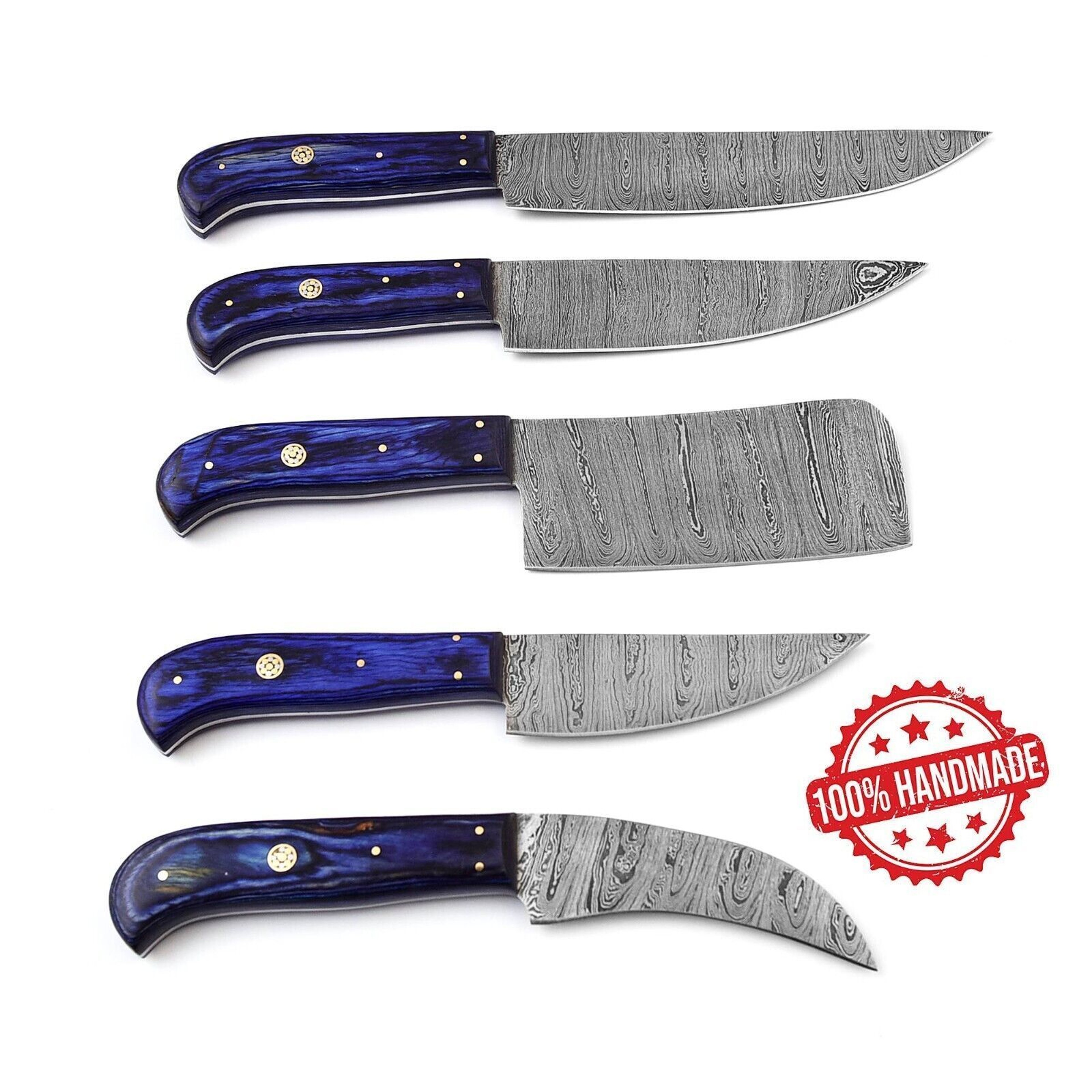 Handmade Damascus Steel 5Piece Chef Knife Set  1008 Wood Grade HandForged Kitchen Knives With Blue  3