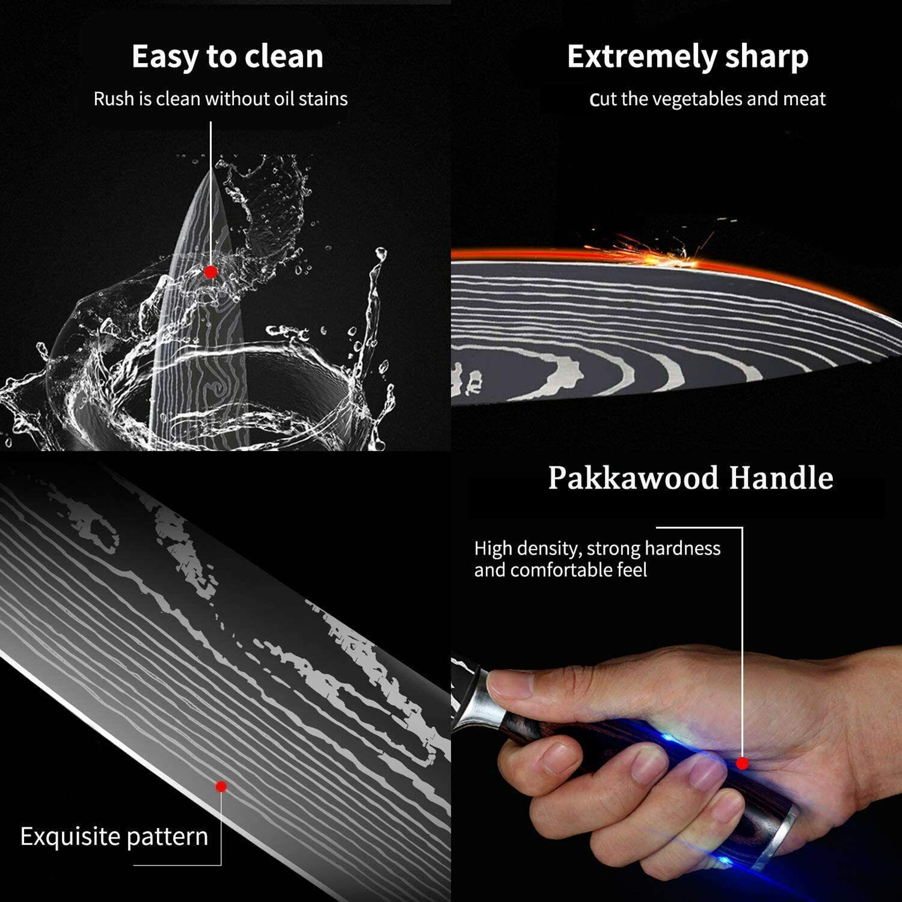 Kitchen Knife Set Damascus Style Stainless Steel Chef Knives  10Piece Laser Pattern Cleaver  Profes