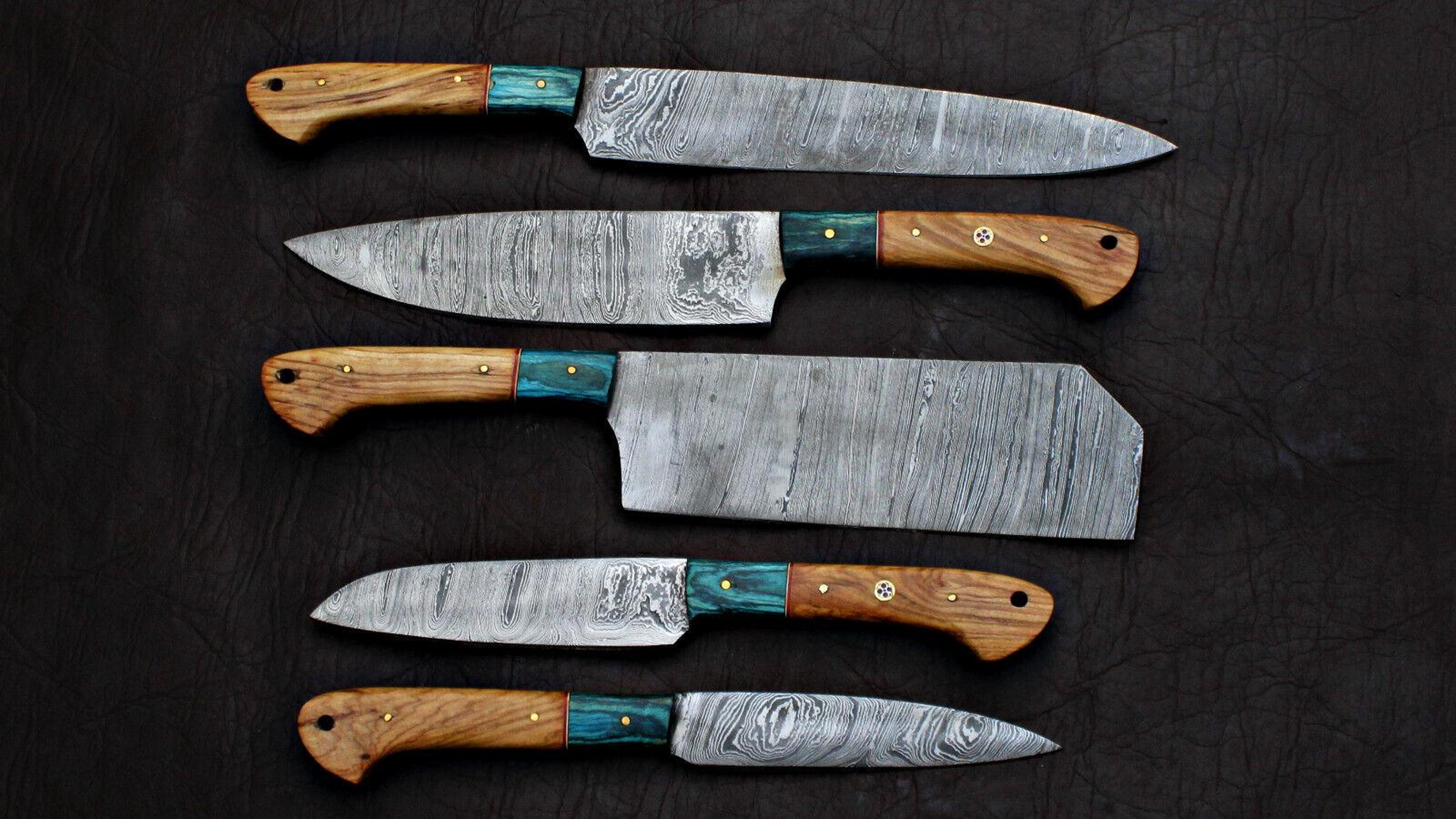 BLACK BEER 5Piece Handmade Damascus Steel Chef Knife Set  Custom Kitchen Knives With Premium Handle 1