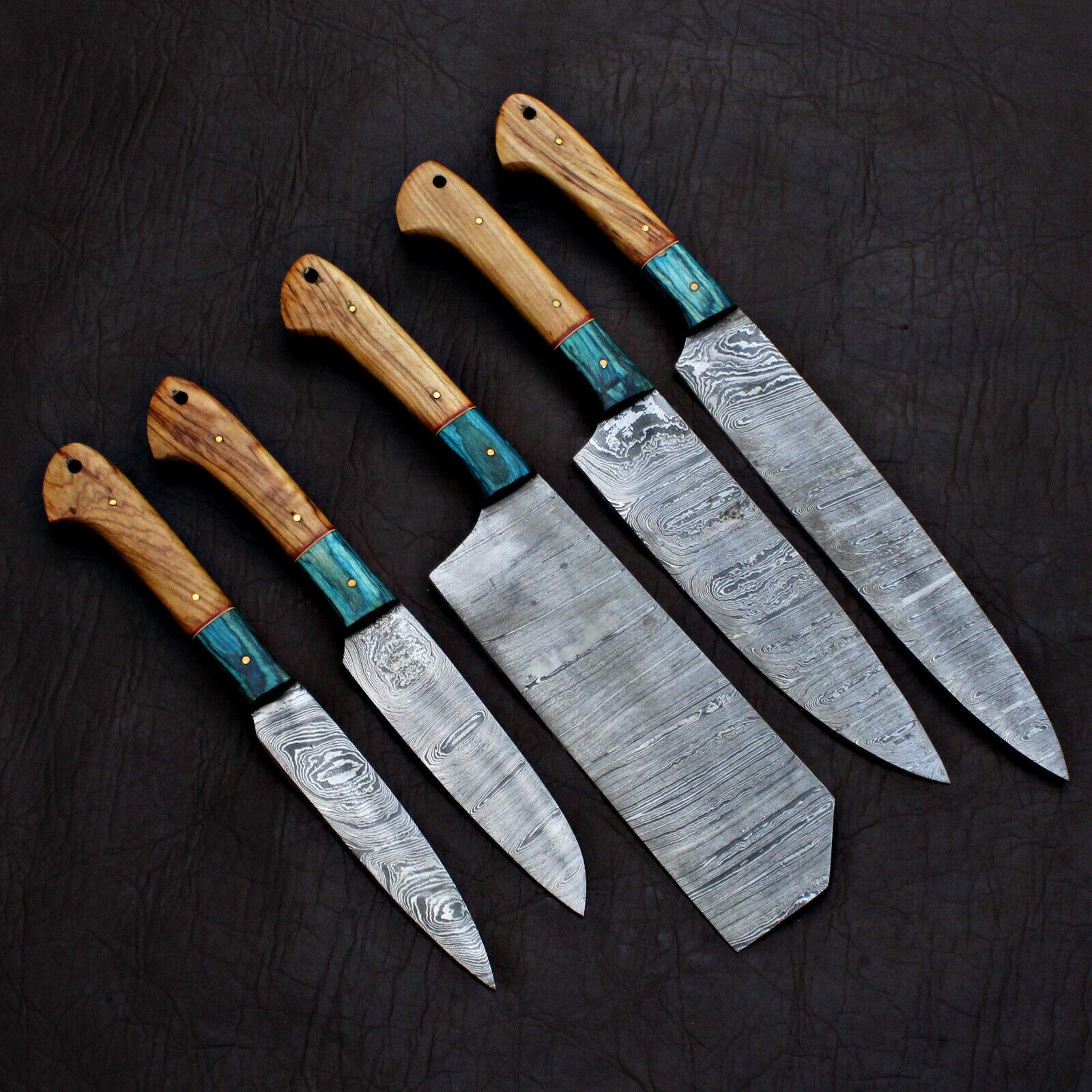 BLACK BEER 5Piece Handmade Damascus Steel Chef Knife Set  Custom Kitchen Knives With Premium Handle 2