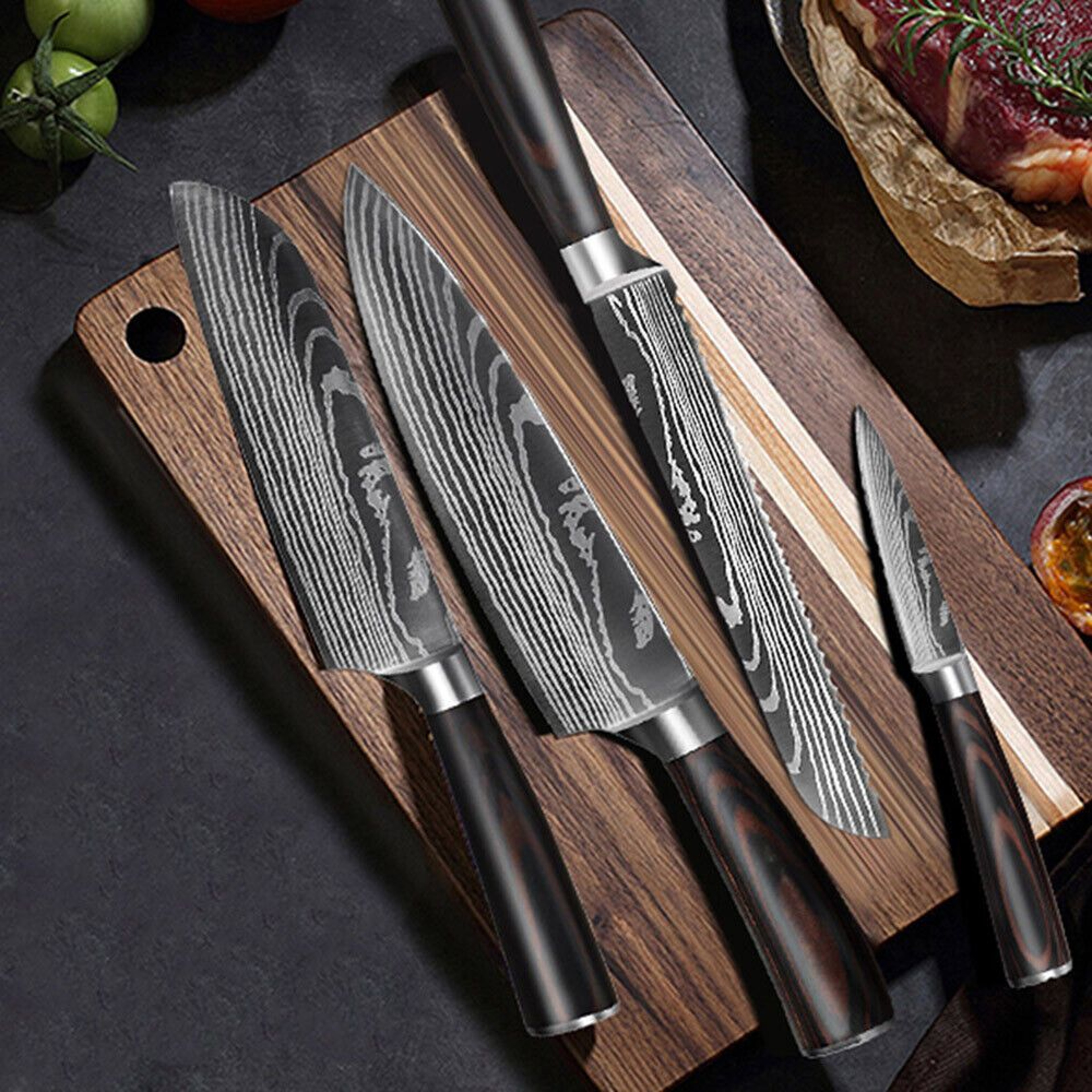 5PC Japanese Kitchen Knives Set Laser Damascus Pattern Chef Knife With Scabbard  High Carbon Stainl 2