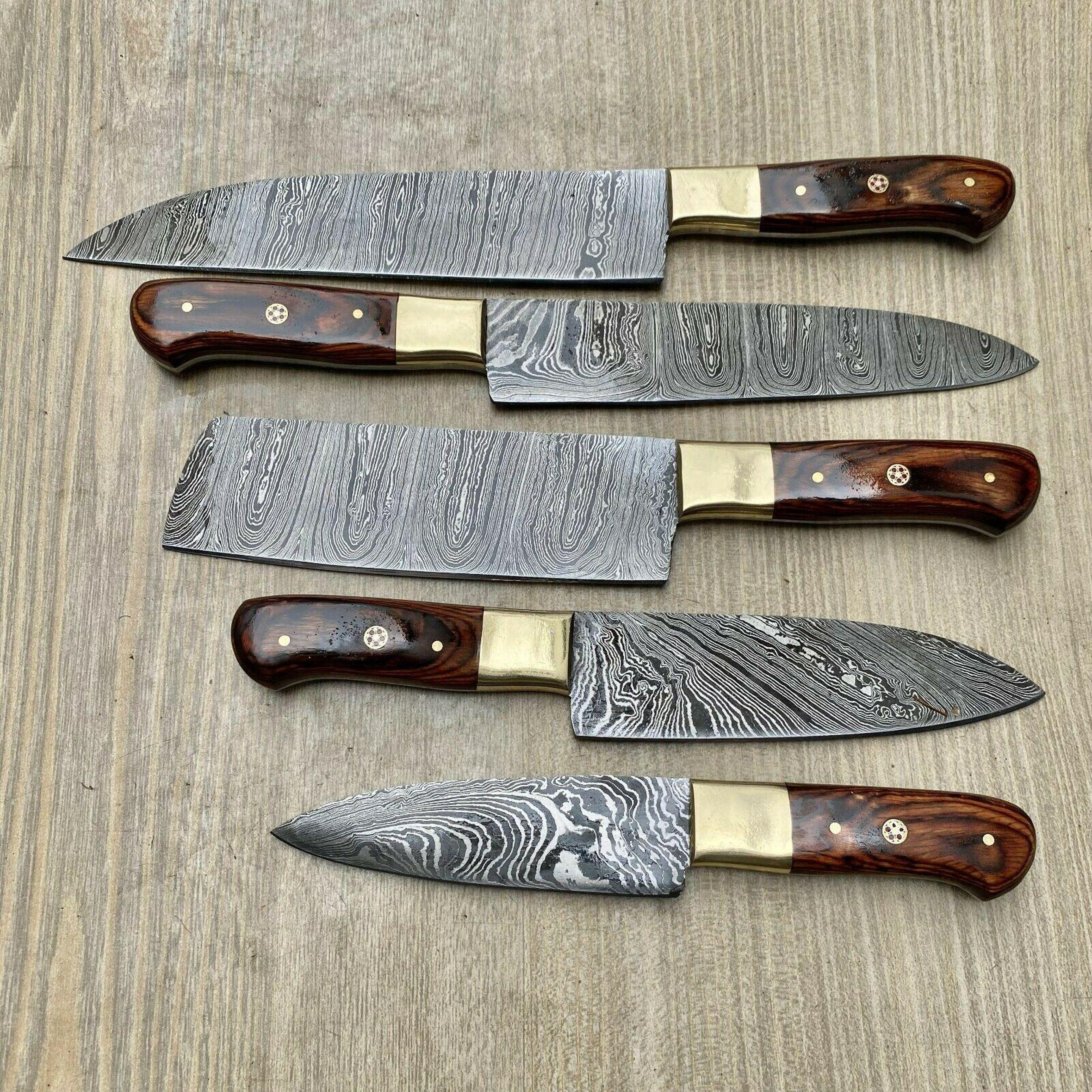 Premium Custom Damascus Steel Kitchen Knife Set  Handmade Wooden Handle Chef Knives 3