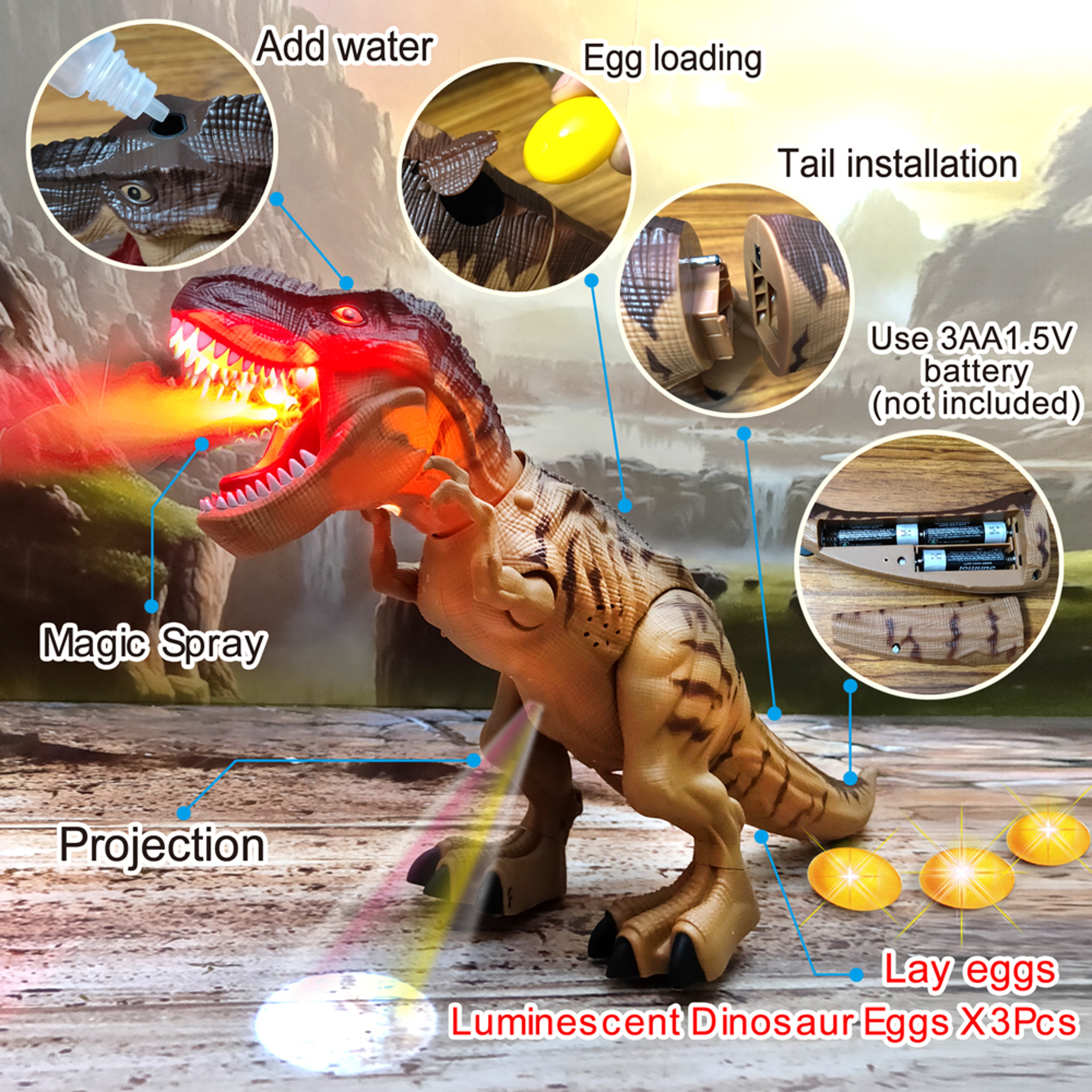 Electric Toy Large Size Walking Dinosaur Robot Light Sound  Spray Eggs Mechanical Dinosaur Model To 3