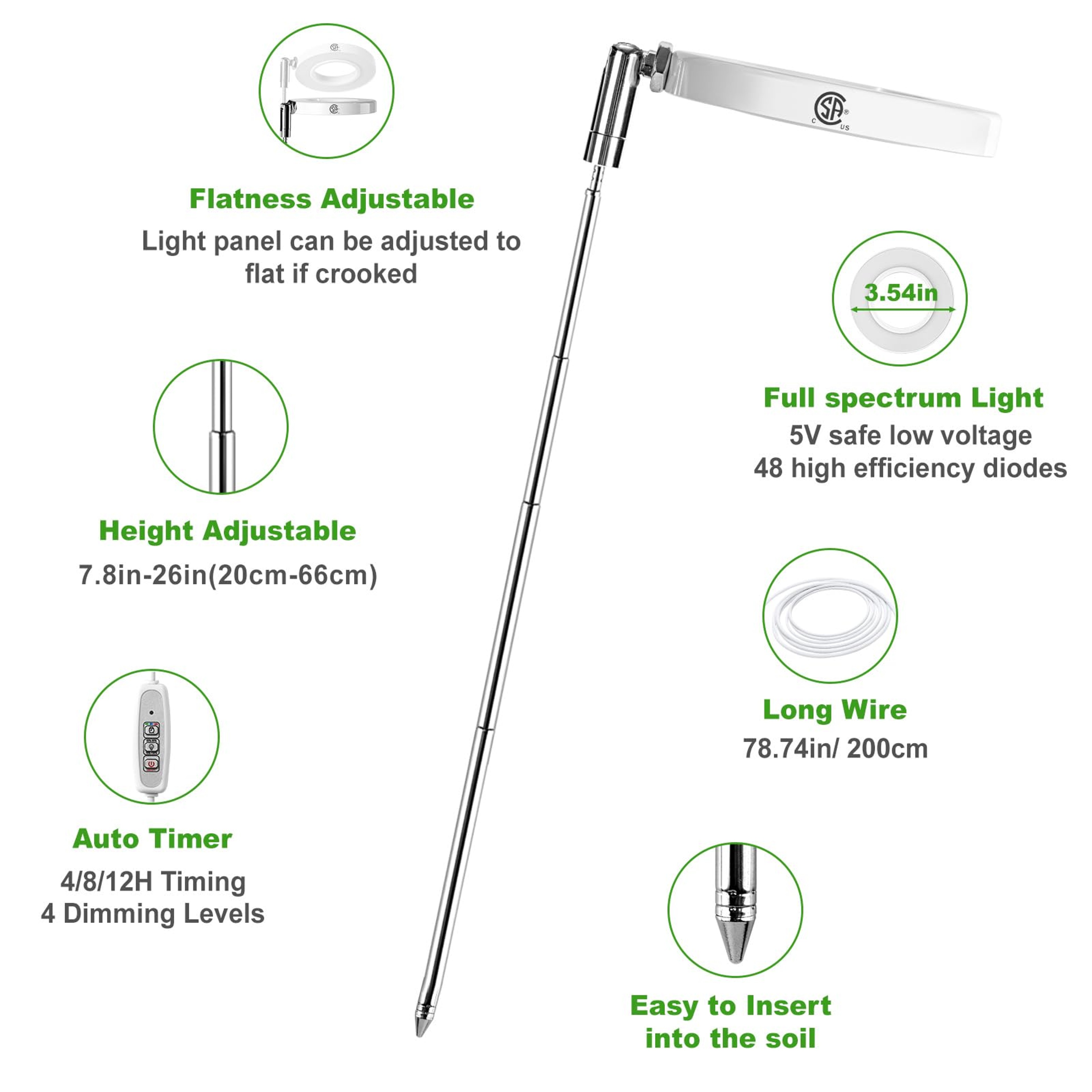 Indoor Plant LED Grow Light Full Spectrum Floor Lamp with Timer Dimming and Adjustable Height for