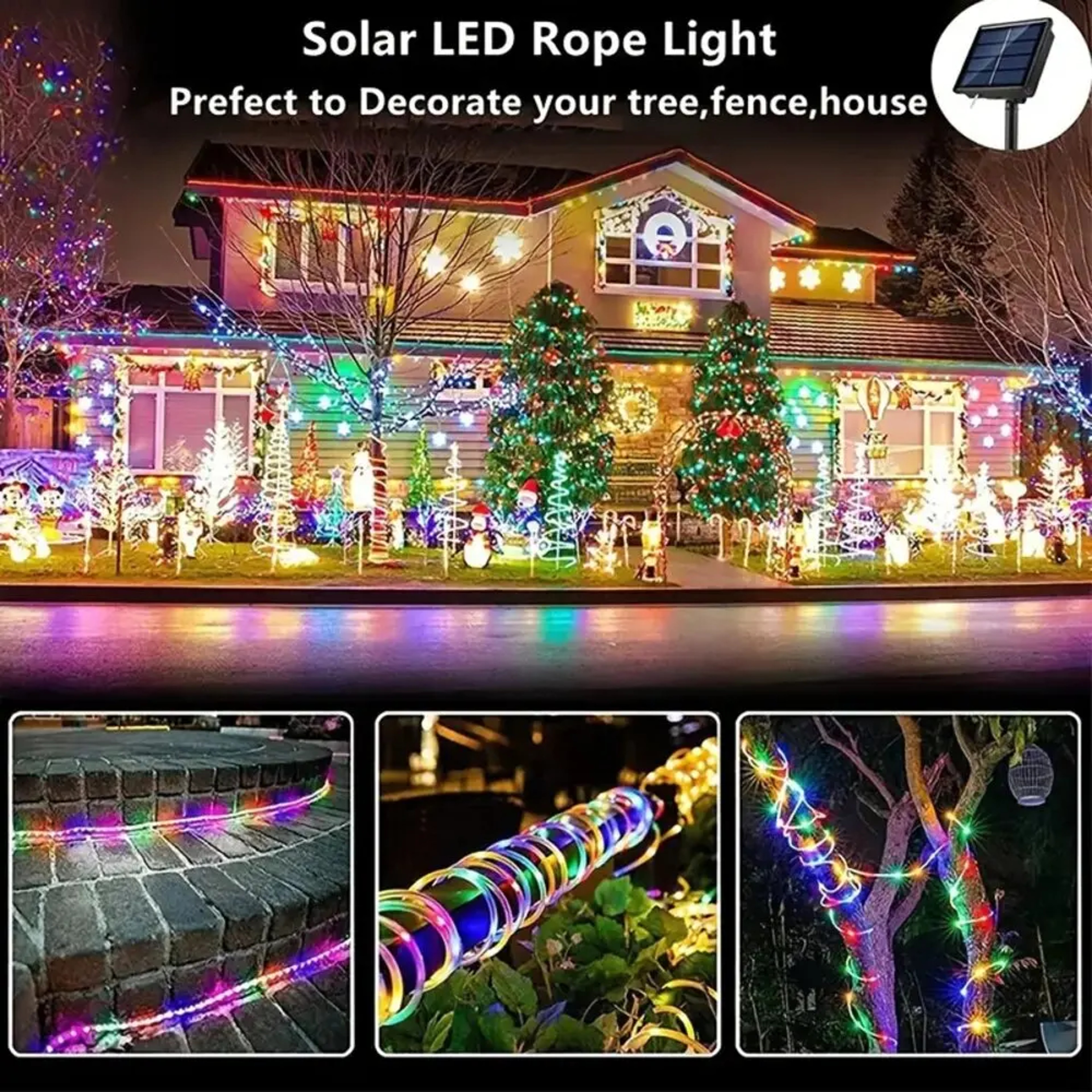 Outdoor Solar Tube Rope LED Light Waterproof Garden Christmas Decoration Fairy String Light For Wed 3