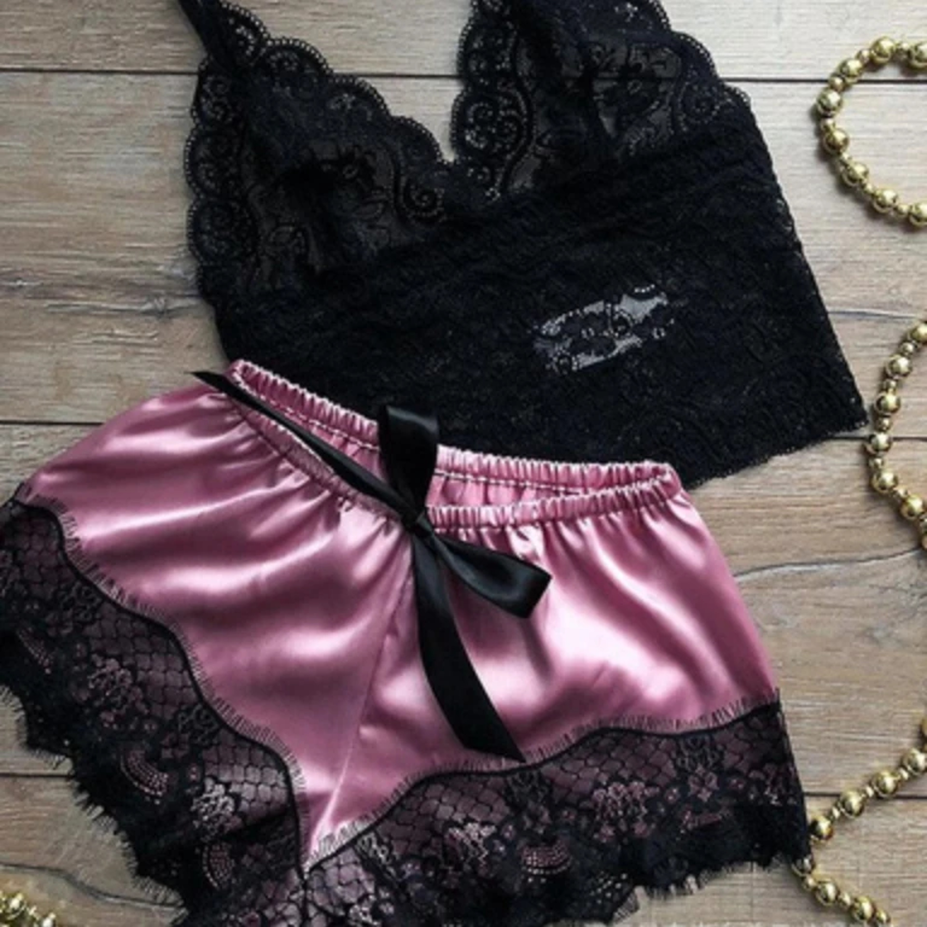 Lace Pajama Set Sexy Sleepwear For Women Top Shorts Lingerie Comfortable Underwear Pajama Set 2
