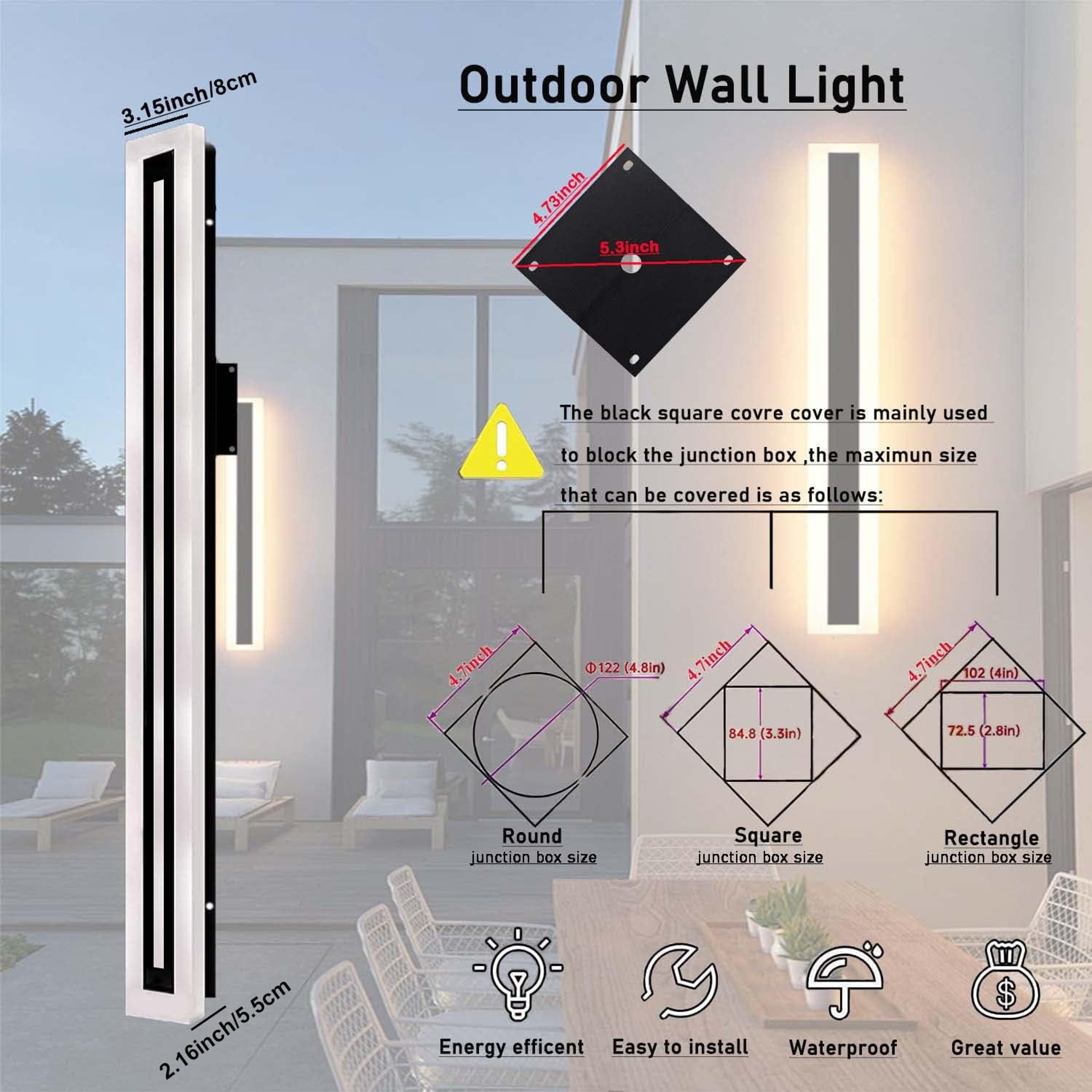 Modern LED Wall Lighting Fixture Outdoor Long Strip Sconce Frosted White Acrylic Wall Lamp IP67 Wat 5