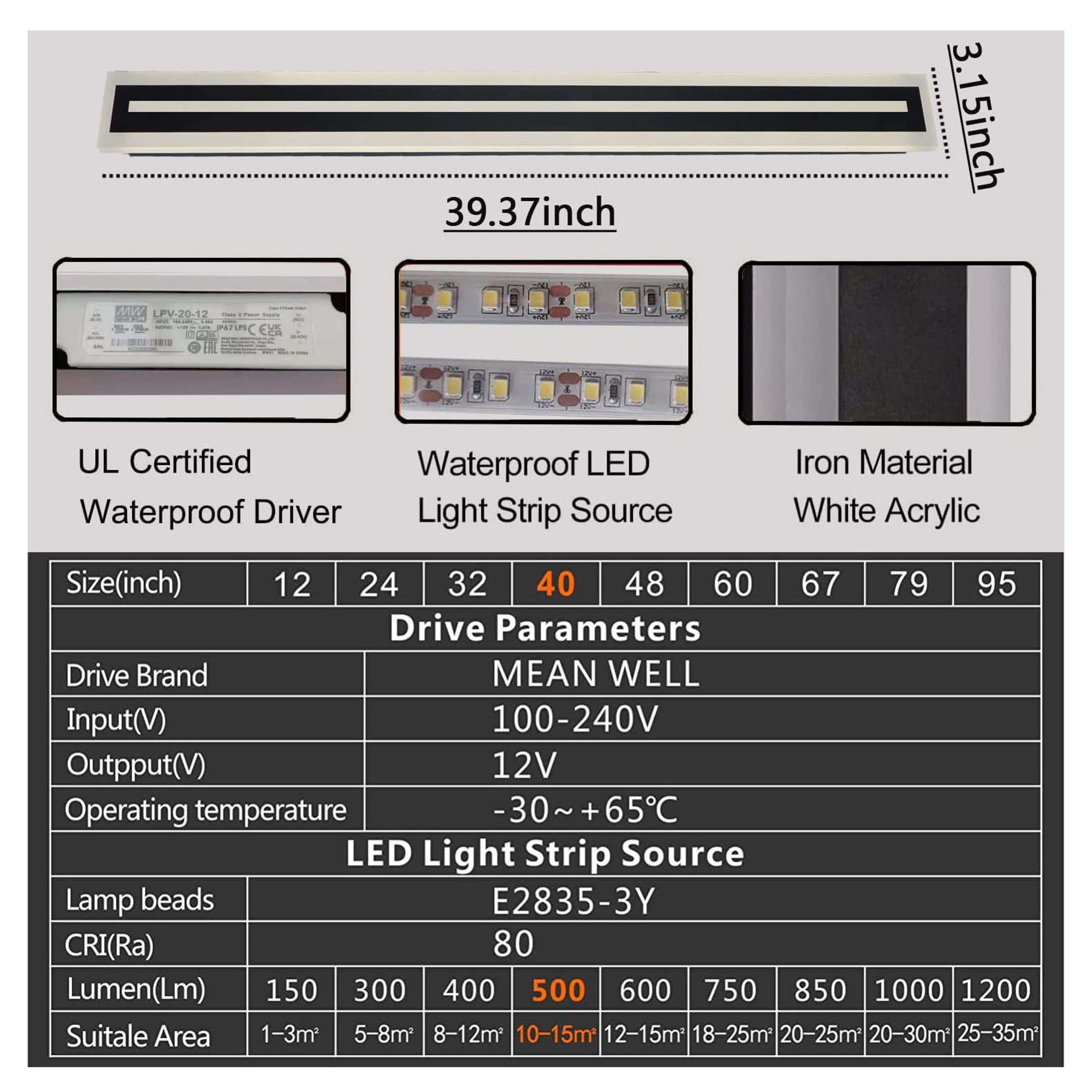 Modern LED Wall Lighting Fixture Outdoor Long Strip Sconce Frosted White Acrylic Wall Lamp IP67 Wat 9
