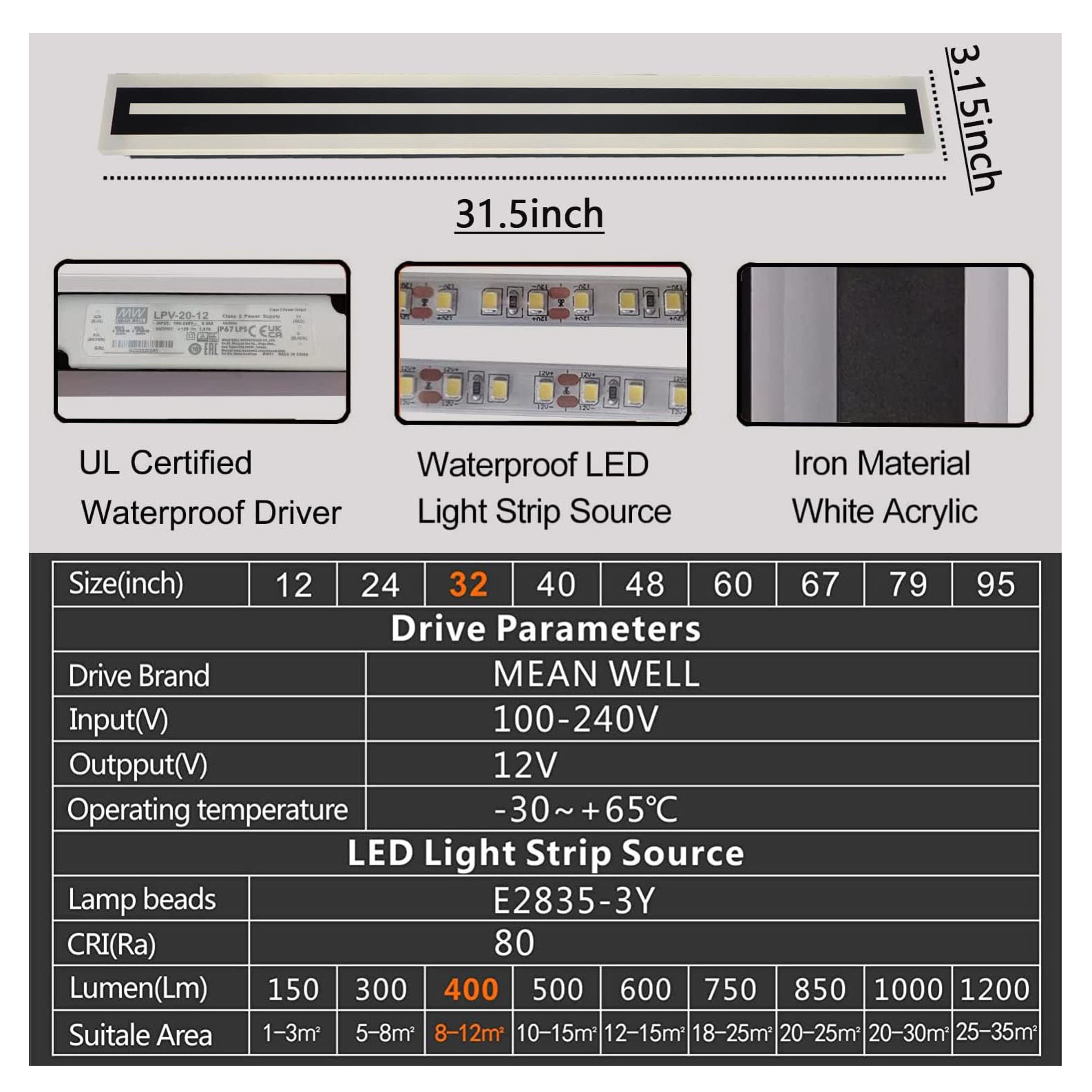Modern LED Wall Lighting Fixture Outdoor Long Strip Sconce Frosted White Acrylic Wall Lamp IP67 Wat 7
