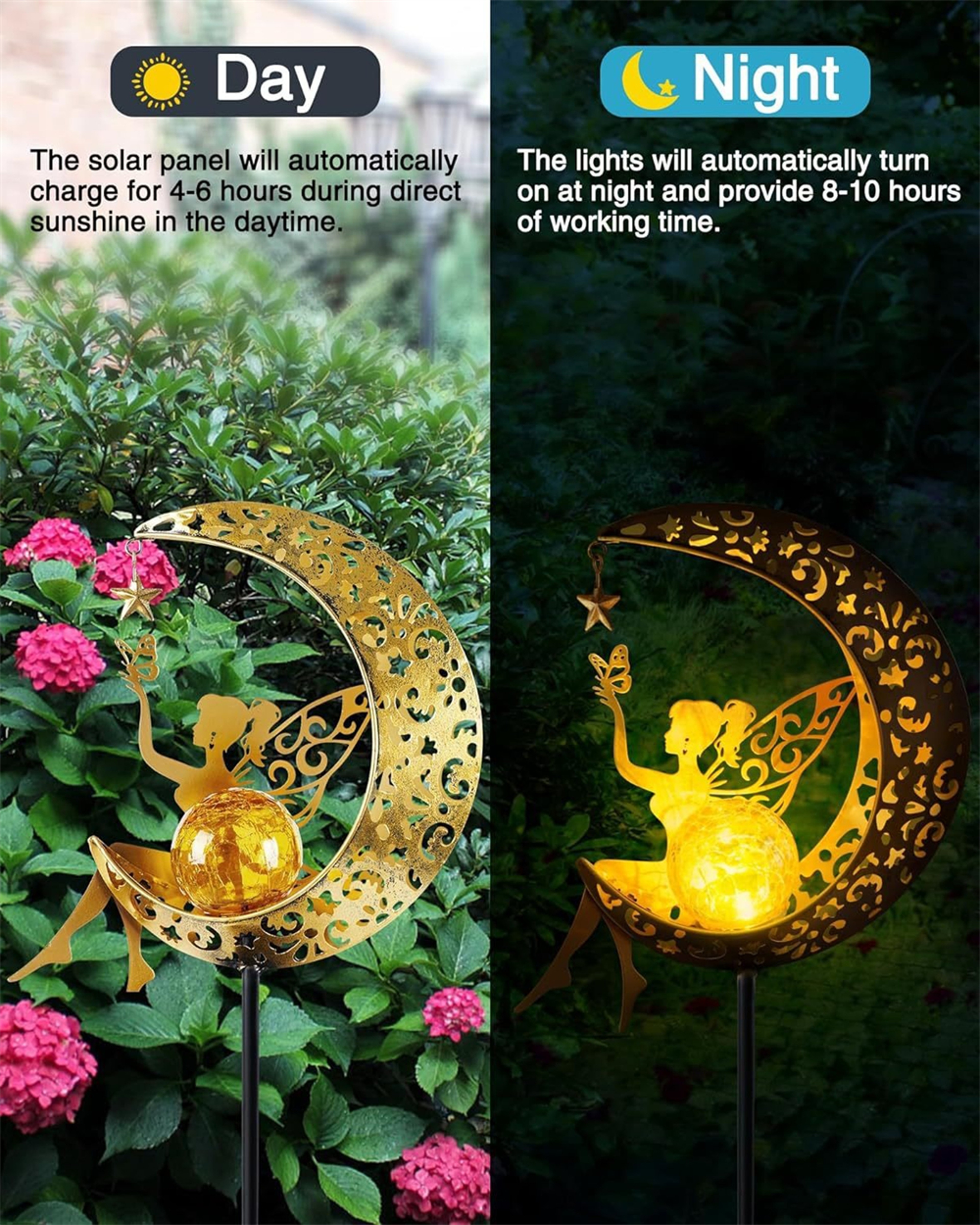 Fairy Moon Figurine Light Stake Ornament, Solar Garden Statues Outdoor Decor, Patio Lawn Yard Gift for Mom – view 2