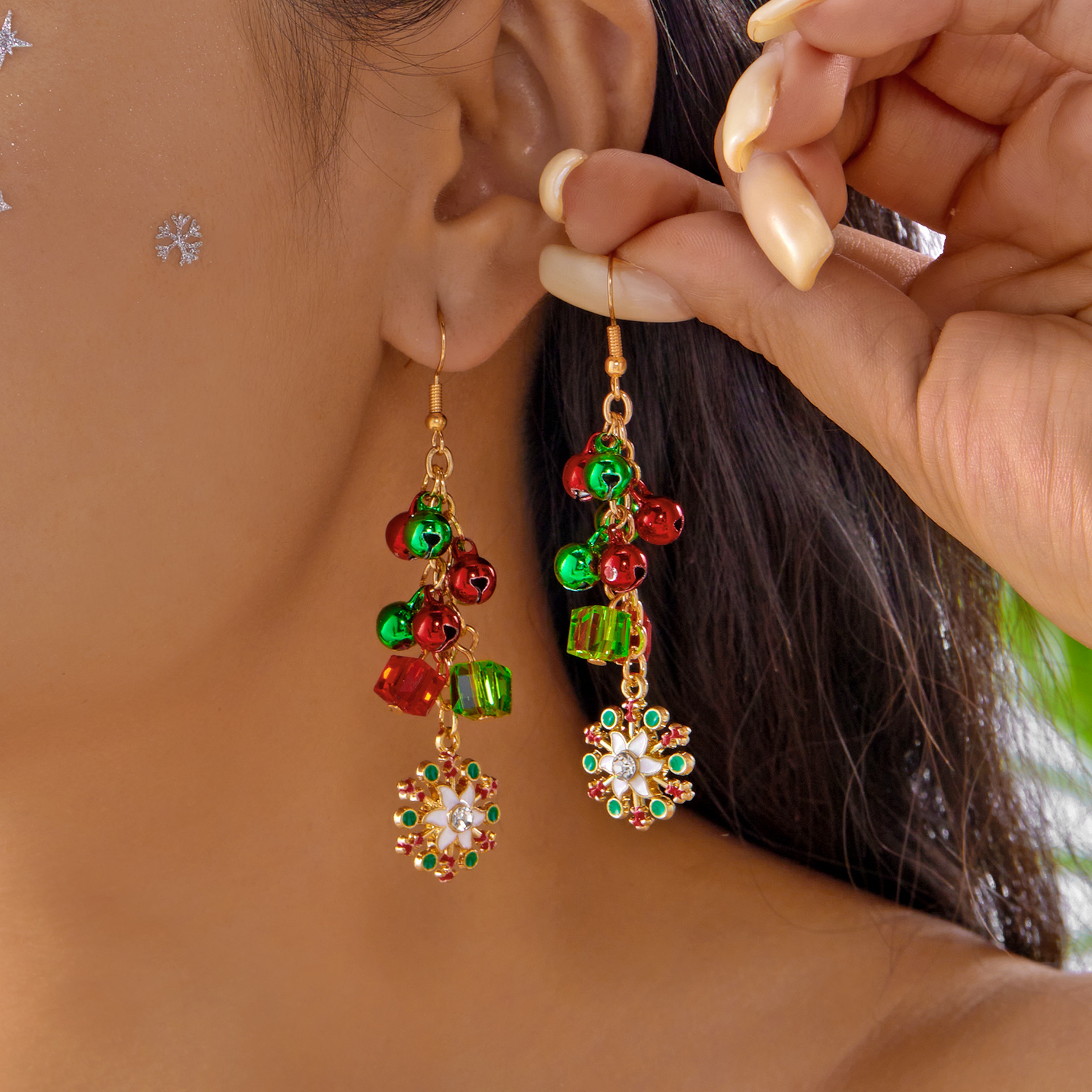 Asymmetrical Christmas Earrings, Santa Claus Snowman, Snowflake Tree, Trendy Earrings for Women, Girls New Year Jewelry – view 7