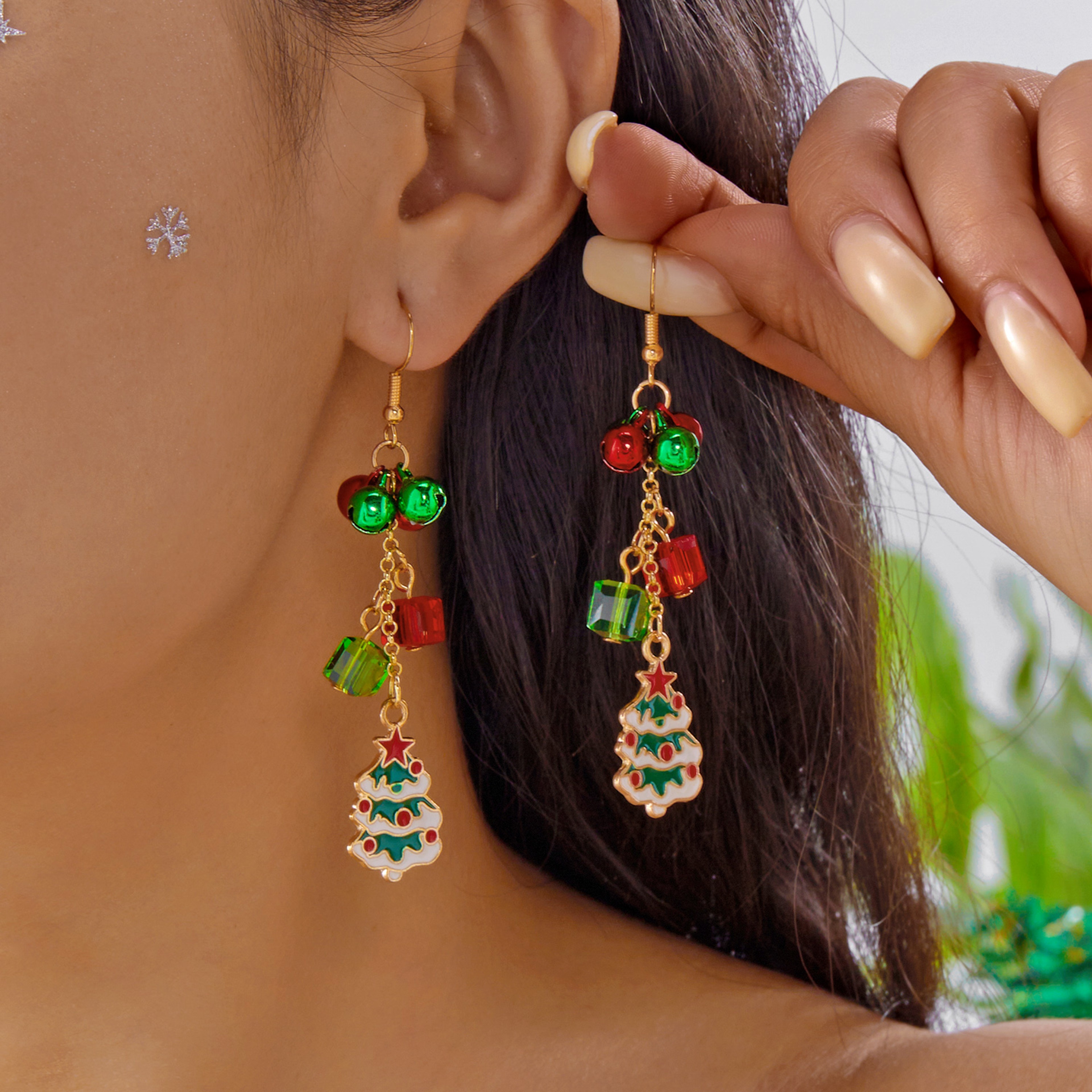 Asymmetrical Christmas Earrings, Santa Claus Snowman, Snowflake Tree, Trendy Earrings for Women, Girls New Year Jewelry – view 9