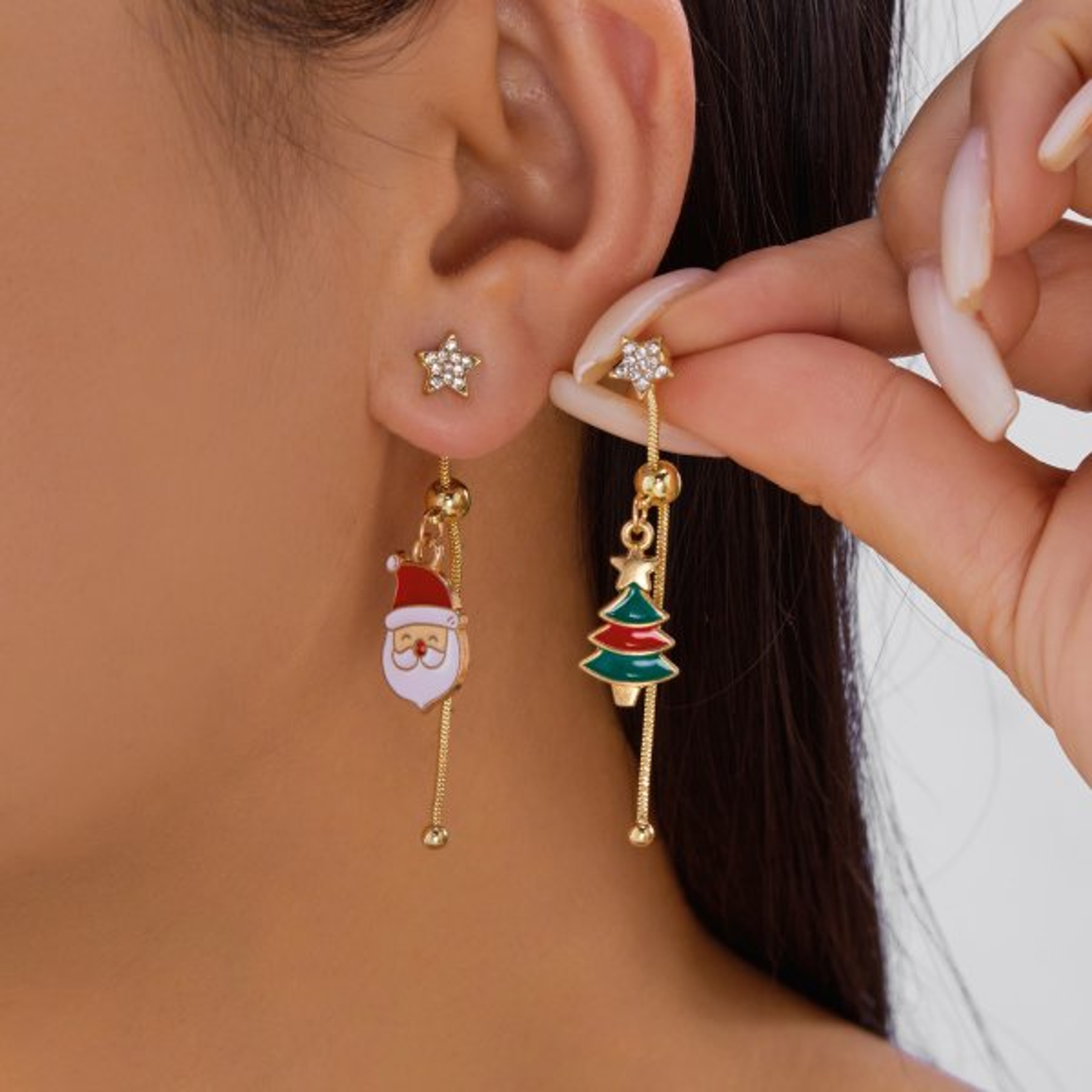Asymmetrical Christmas Earrings, Santa Claus Snowman, Snowflake Tree, Trendy Earrings for Women, Girls New Year Jewelry – view 10
