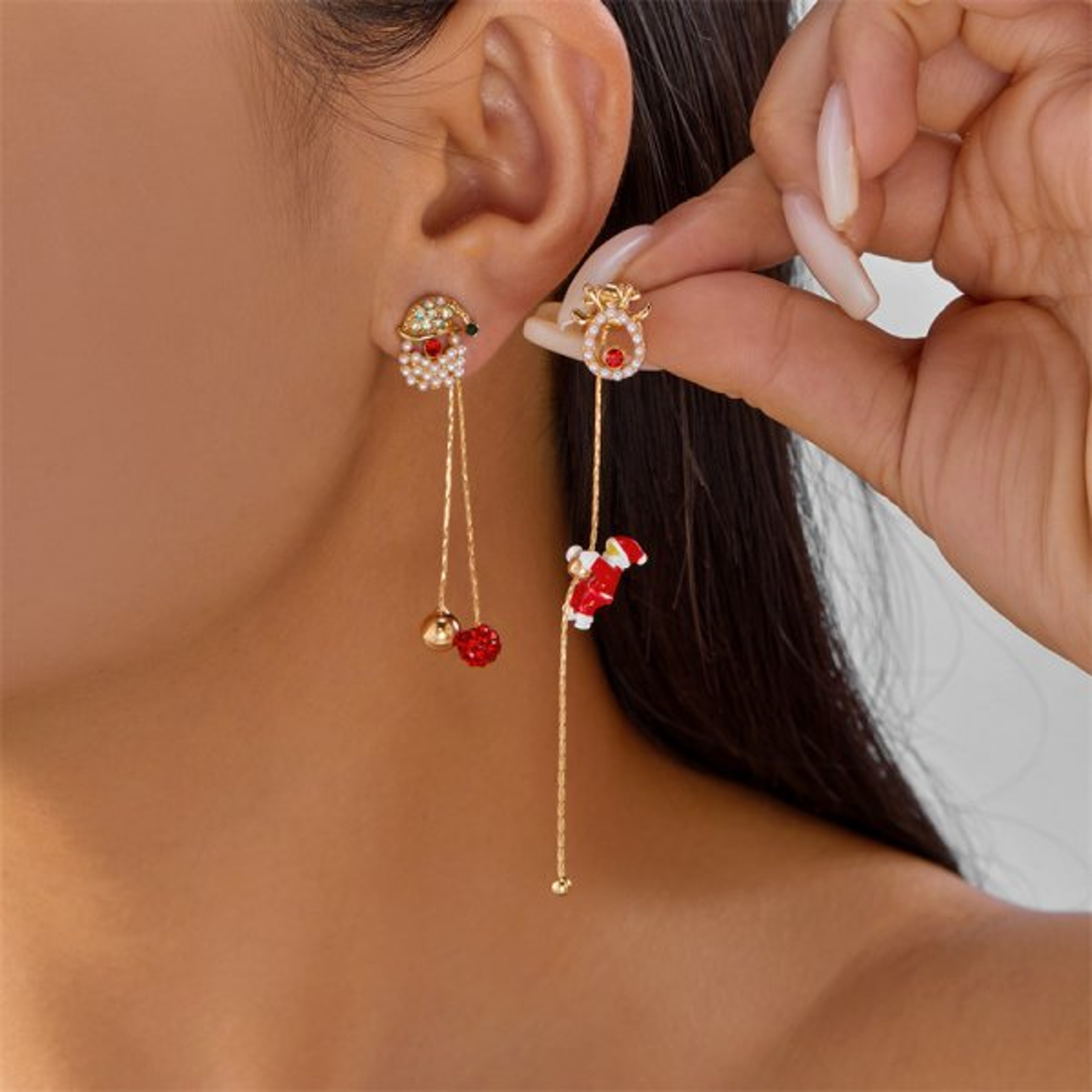 Asymmetrical Christmas Earrings, Santa Claus Snowman, Snowflake Tree, Trendy Earrings for Women, Girls New Year Jewelry – view 11