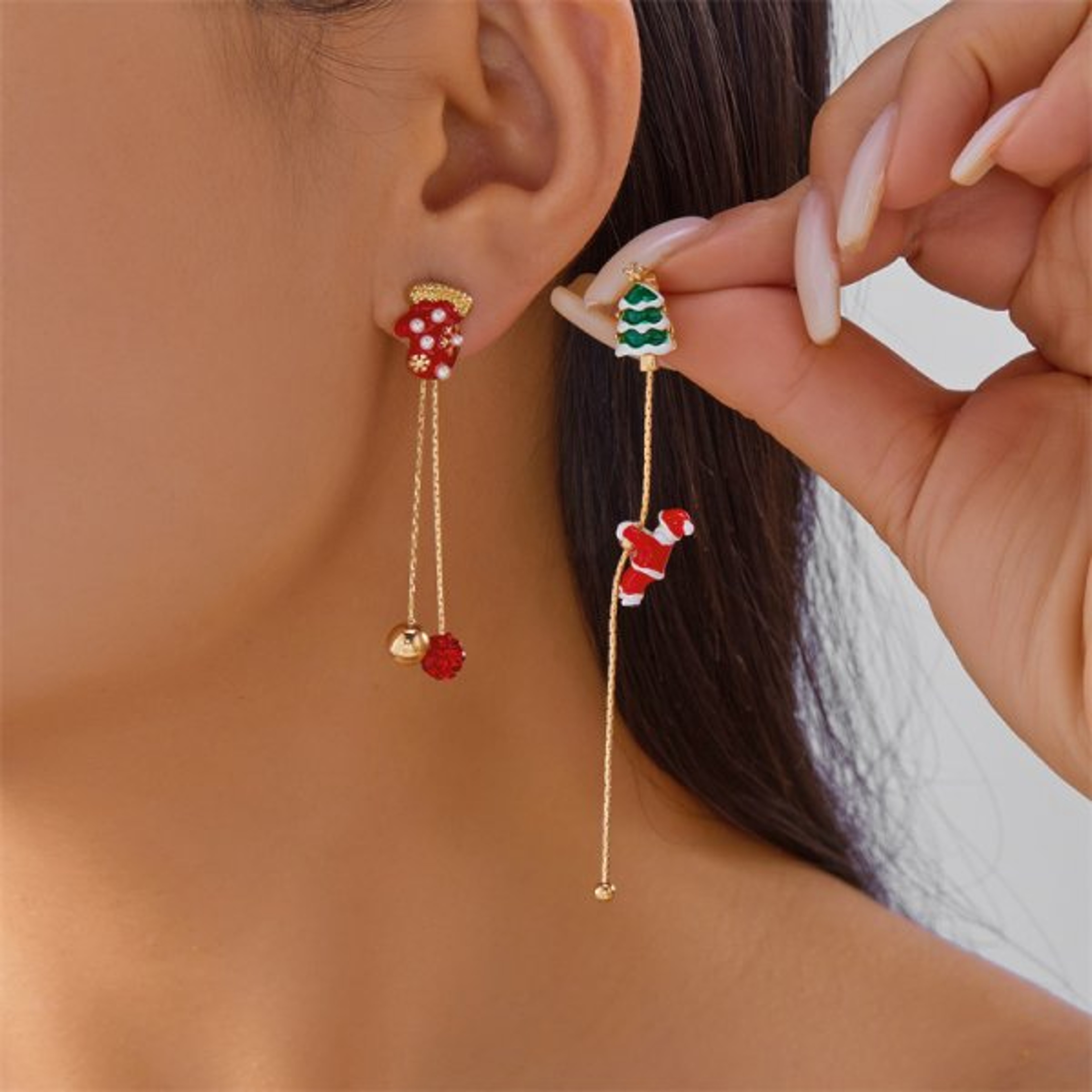 Asymmetrical Christmas Earrings, Santa Claus Snowman, Snowflake Tree, Trendy Earrings for Women, Girls New Year Jewelry – view 16