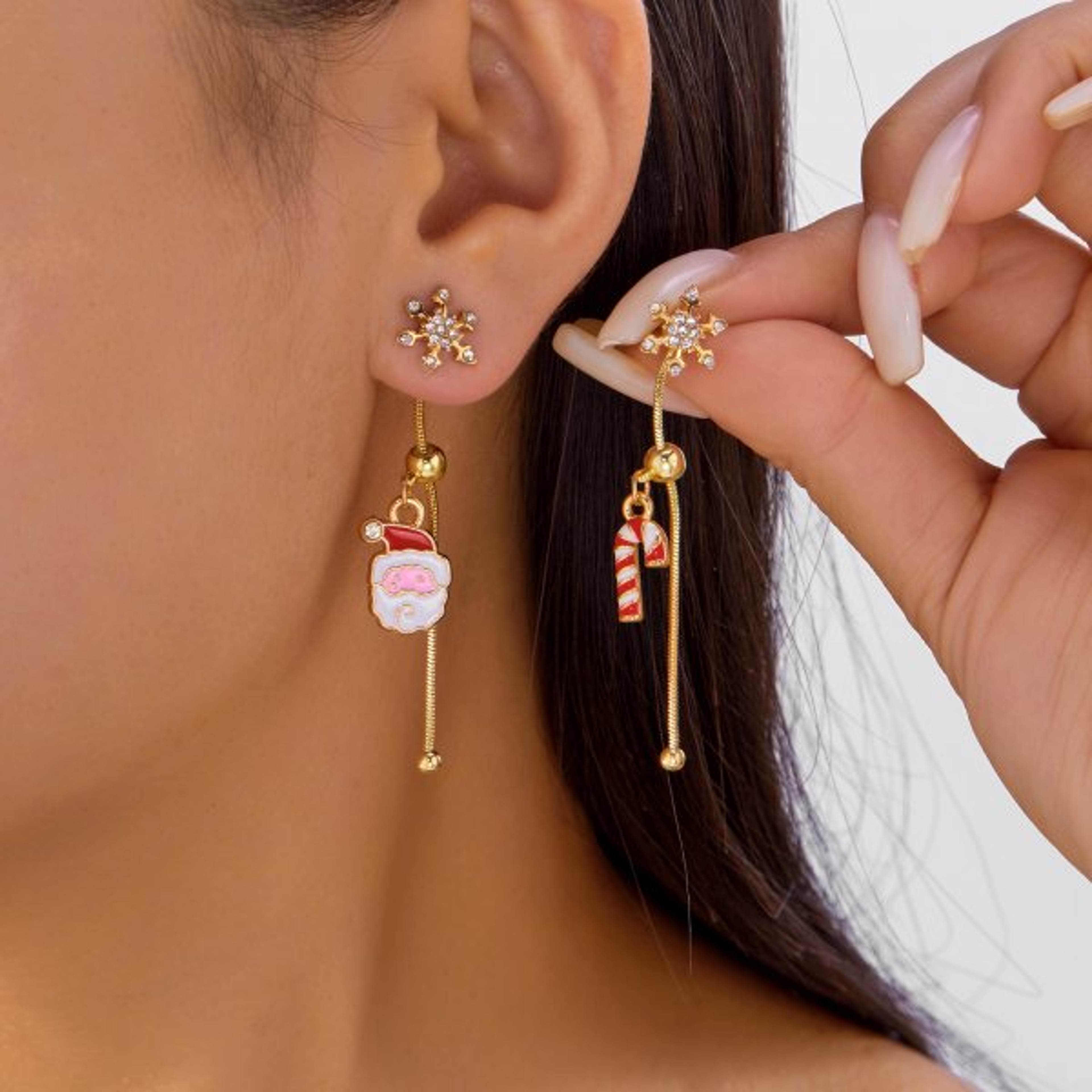 Asymmetrical Christmas Earrings, Santa Claus Snowman, Snowflake Tree, Trendy Earrings for Women, Girls New Year Jewelry – view 15