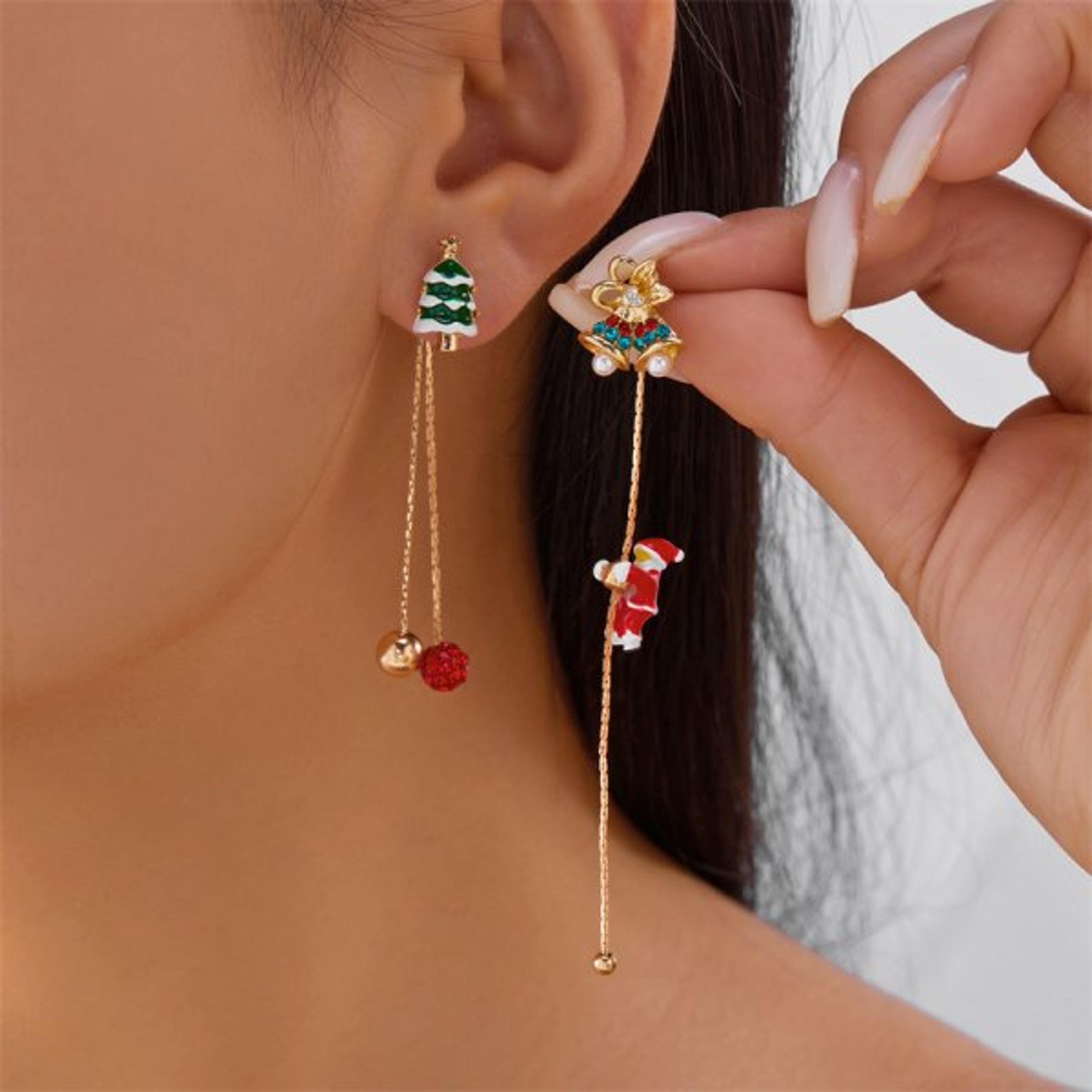 Asymmetrical Christmas Earrings, Santa Claus Snowman, Snowflake Tree, Trendy Earrings for Women, Girls New Year Jewelry – view 17