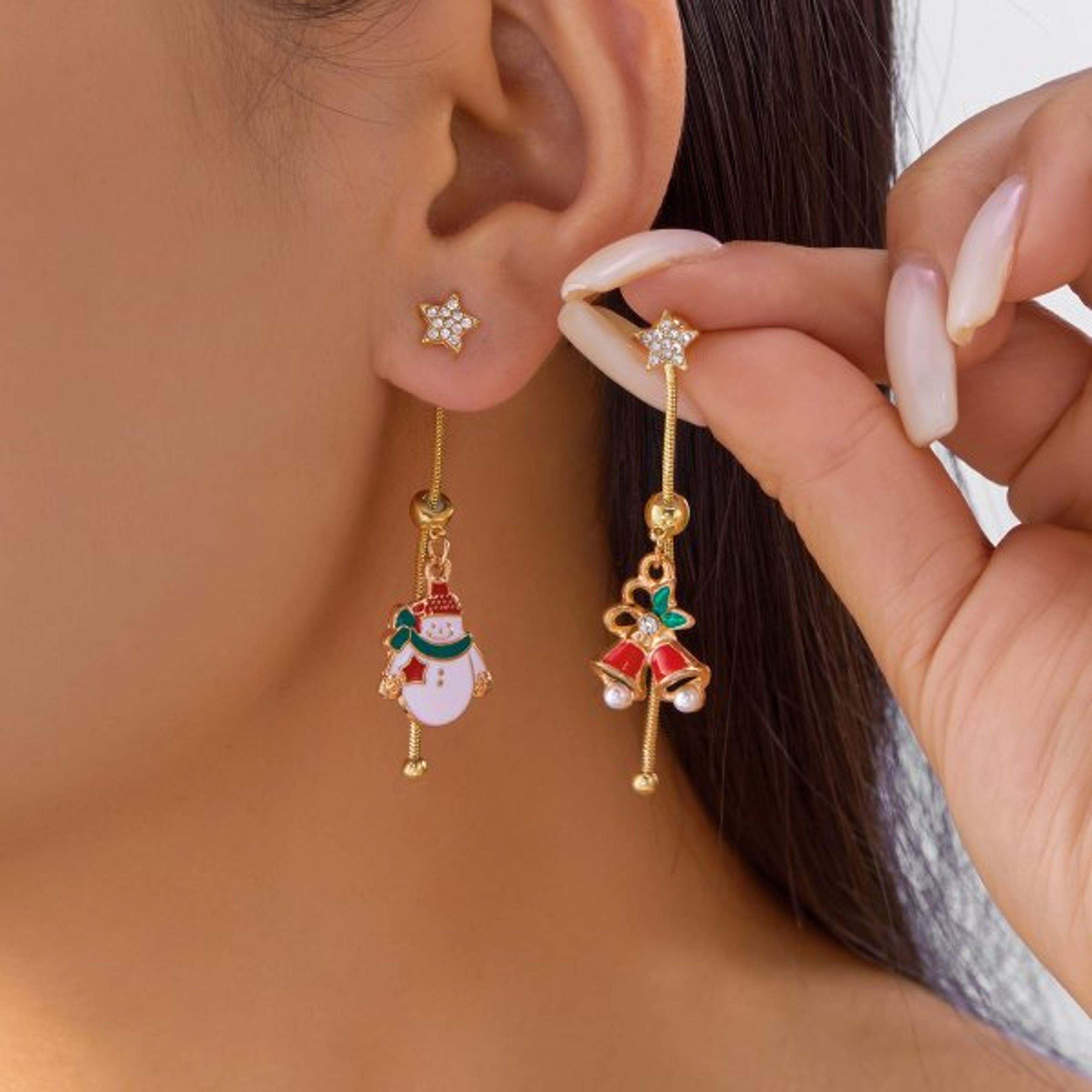 Asymmetrical Christmas Earrings, Santa Claus Snowman, Snowflake Tree, Trendy Earrings for Women, Girls New Year Jewelry – view 28