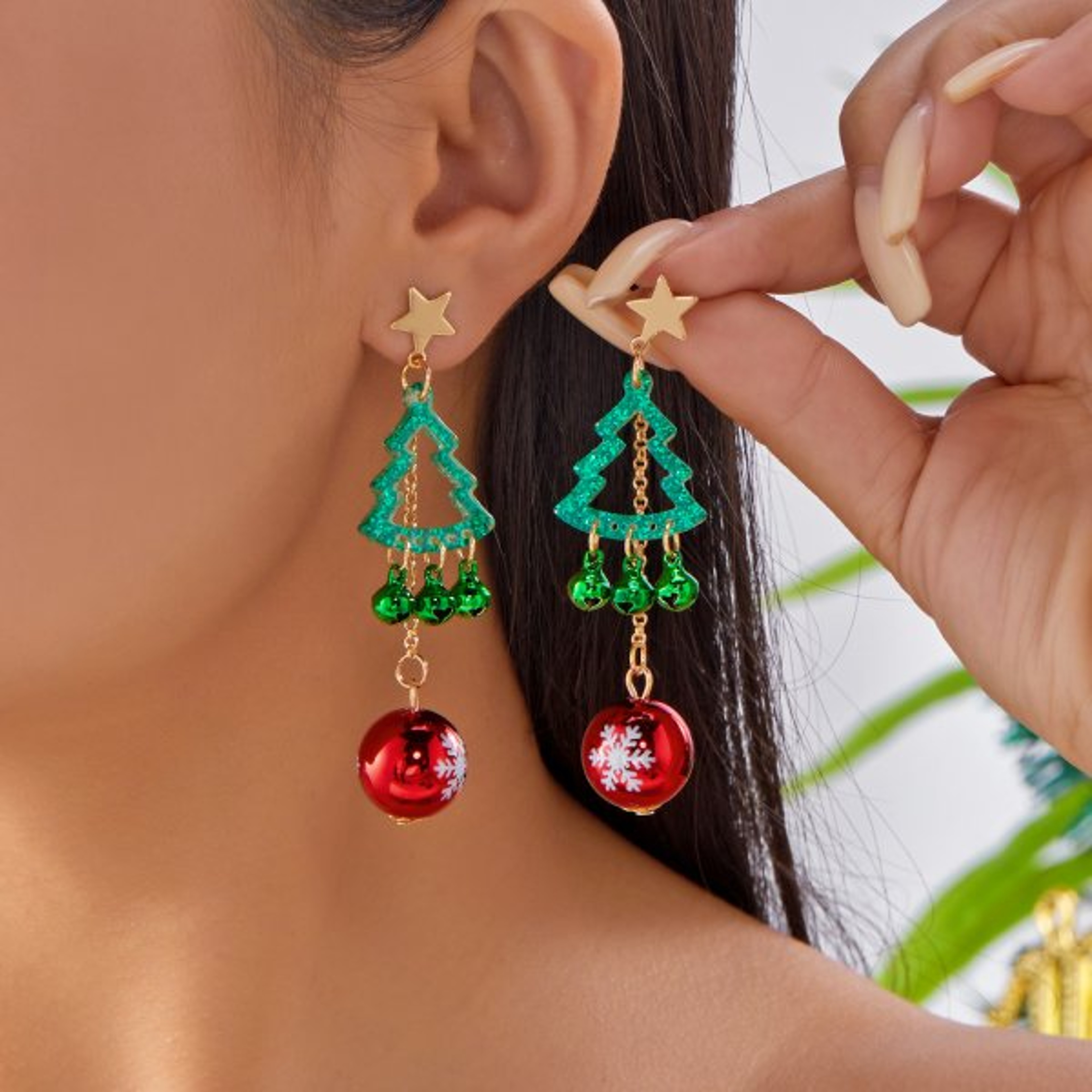 Asymmetrical Christmas Earrings, Santa Claus Snowman, Snowflake Tree, Trendy Earrings for Women, Girls New Year Jewelry – view 30