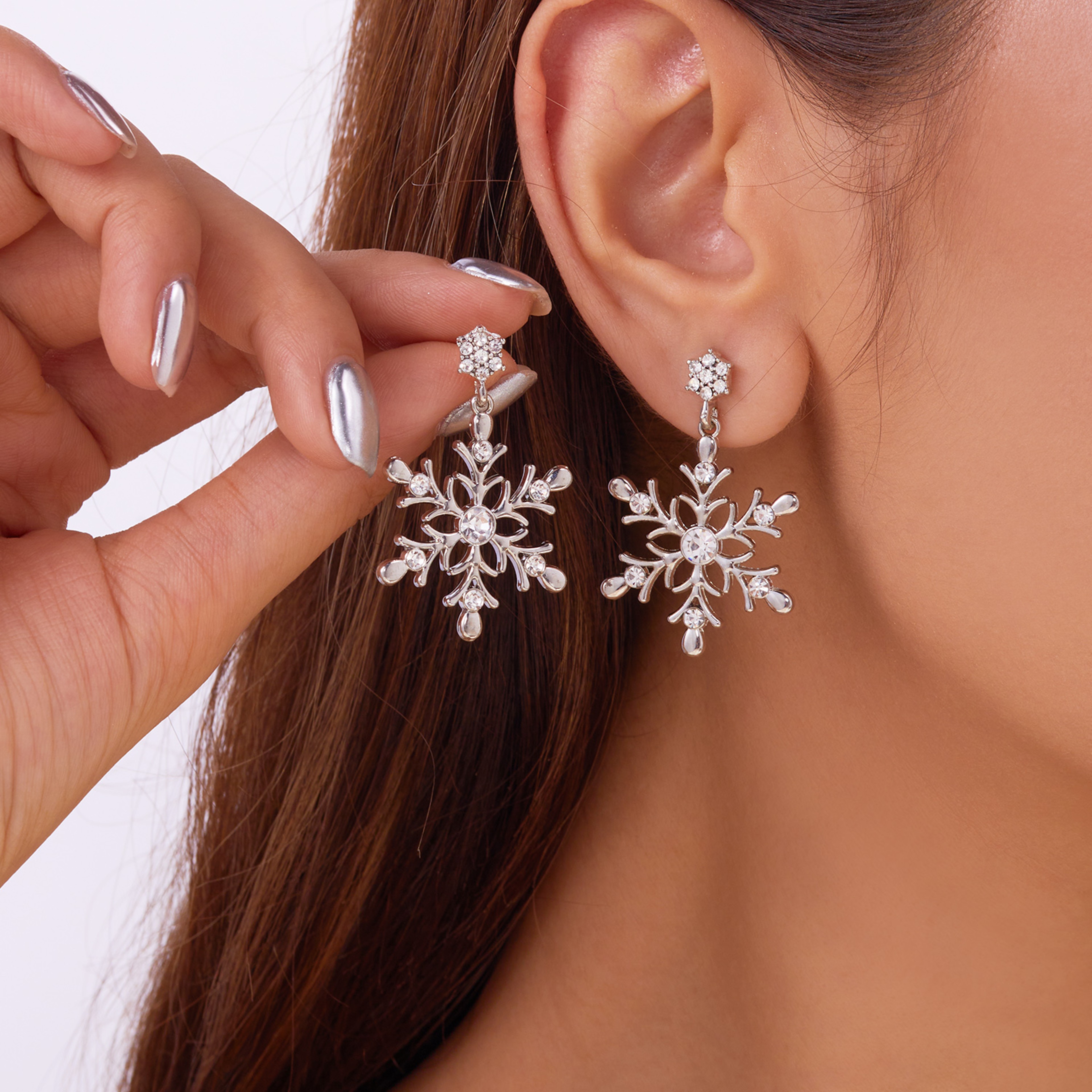 Crystal Zircon Pearl Earrings, Christmas Snowflake Stud, Dangle Piercing Jewelry for Women, Holiday Party Gifts for Girl – view 7