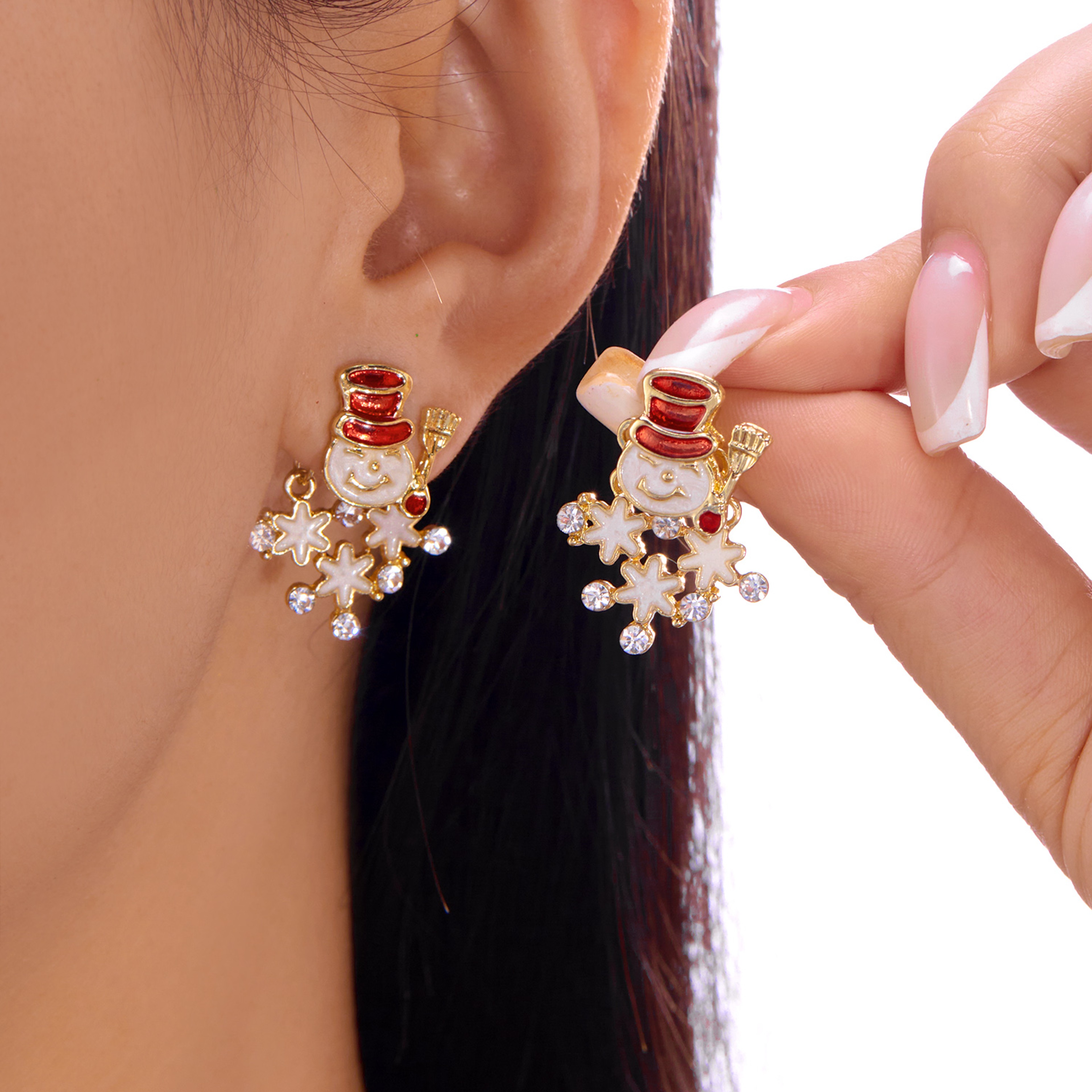 Exaggerated Enamel Christmas Tree Snowflake Candy Cane Hoop Earrings for Women Xmas Necklace Earring New Year Party Jewelry Gift – view 13