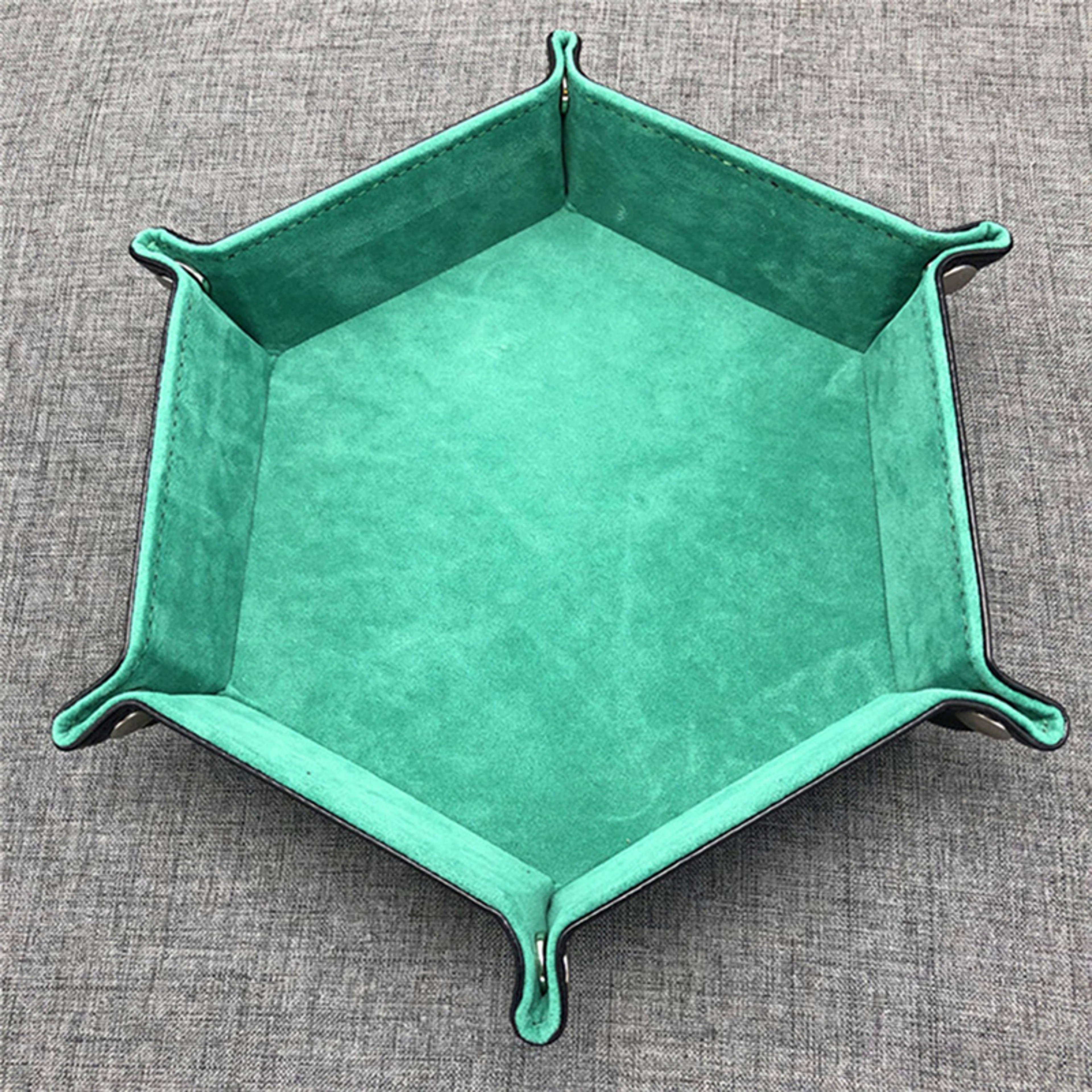 Hexagon Dice Game Storage Tray, Rolling Folding PU Leather Velvet Dice Mat – view 13