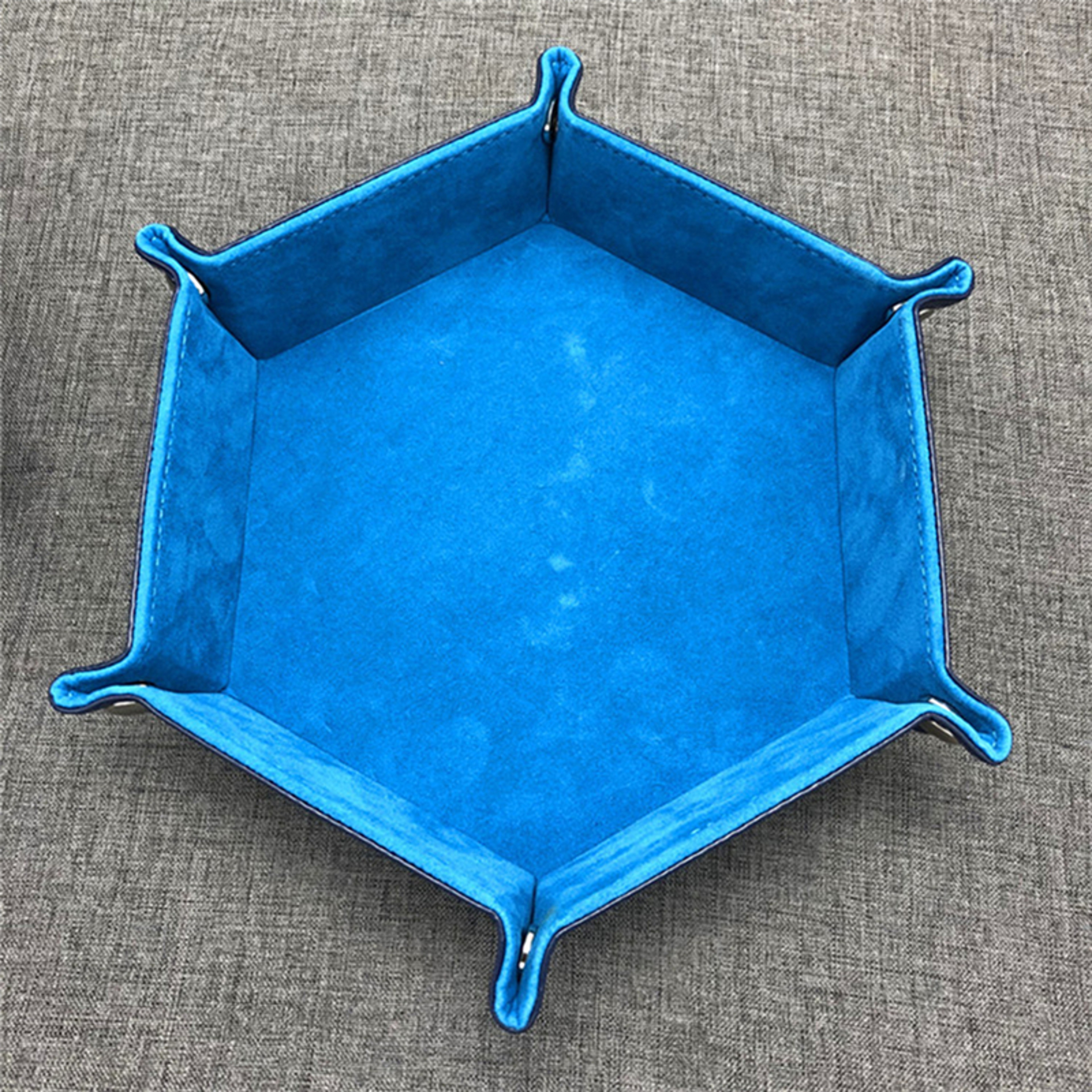 Hexagon Dice Game Storage Tray, Rolling Folding PU Leather Velvet Dice Mat – view 14