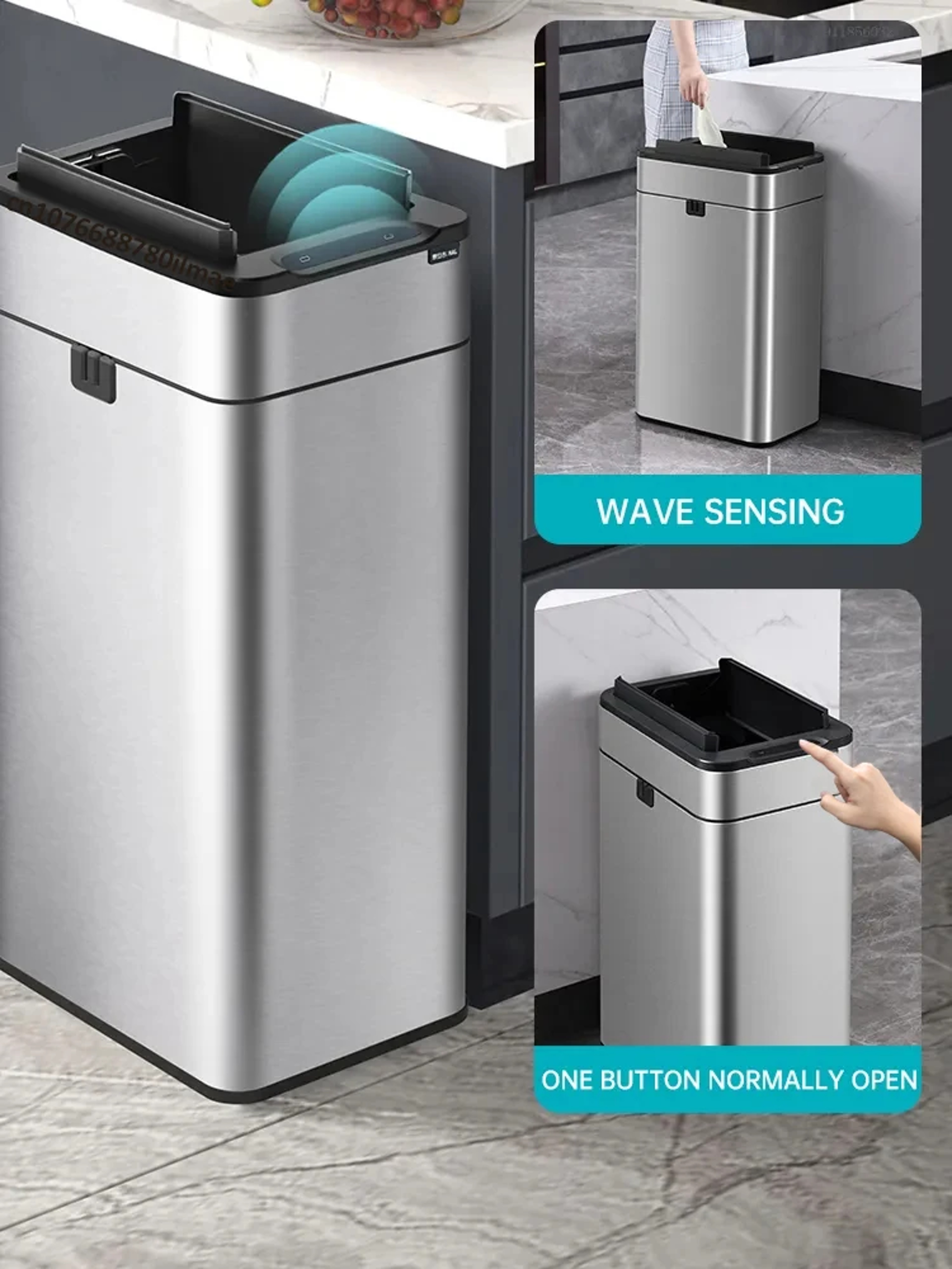 Smart Trash Can, Stainless Steel Garbage Bin, Large Kitchen Garbage Cube, Automatic Home Dustbin, Liters Wastebasket – view 2
