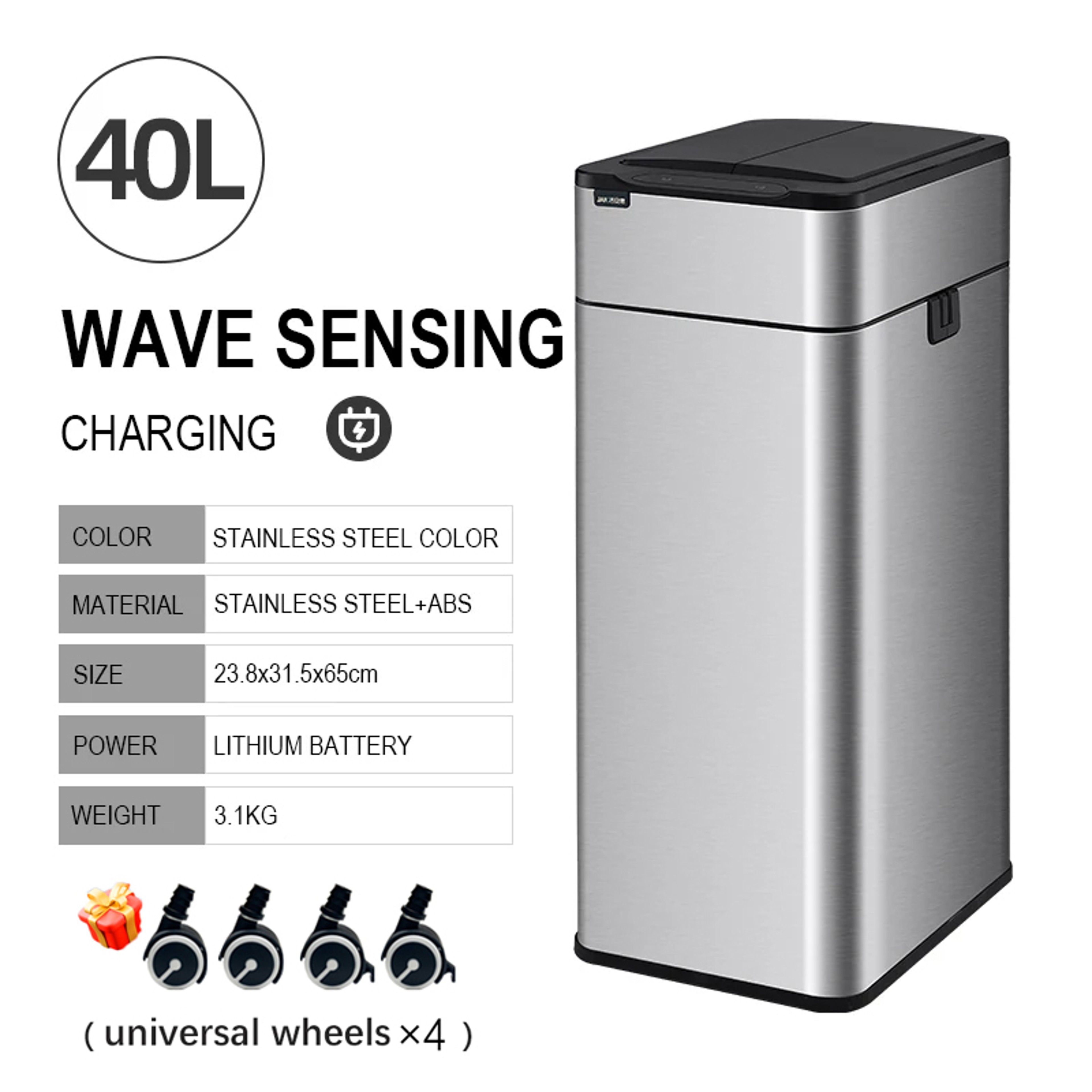 Smart Trash Can, Stainless Steel Garbage Bin, Large Kitchen Garbage Cube, Automatic Home Dustbin, Liters Wastebasket – view 9