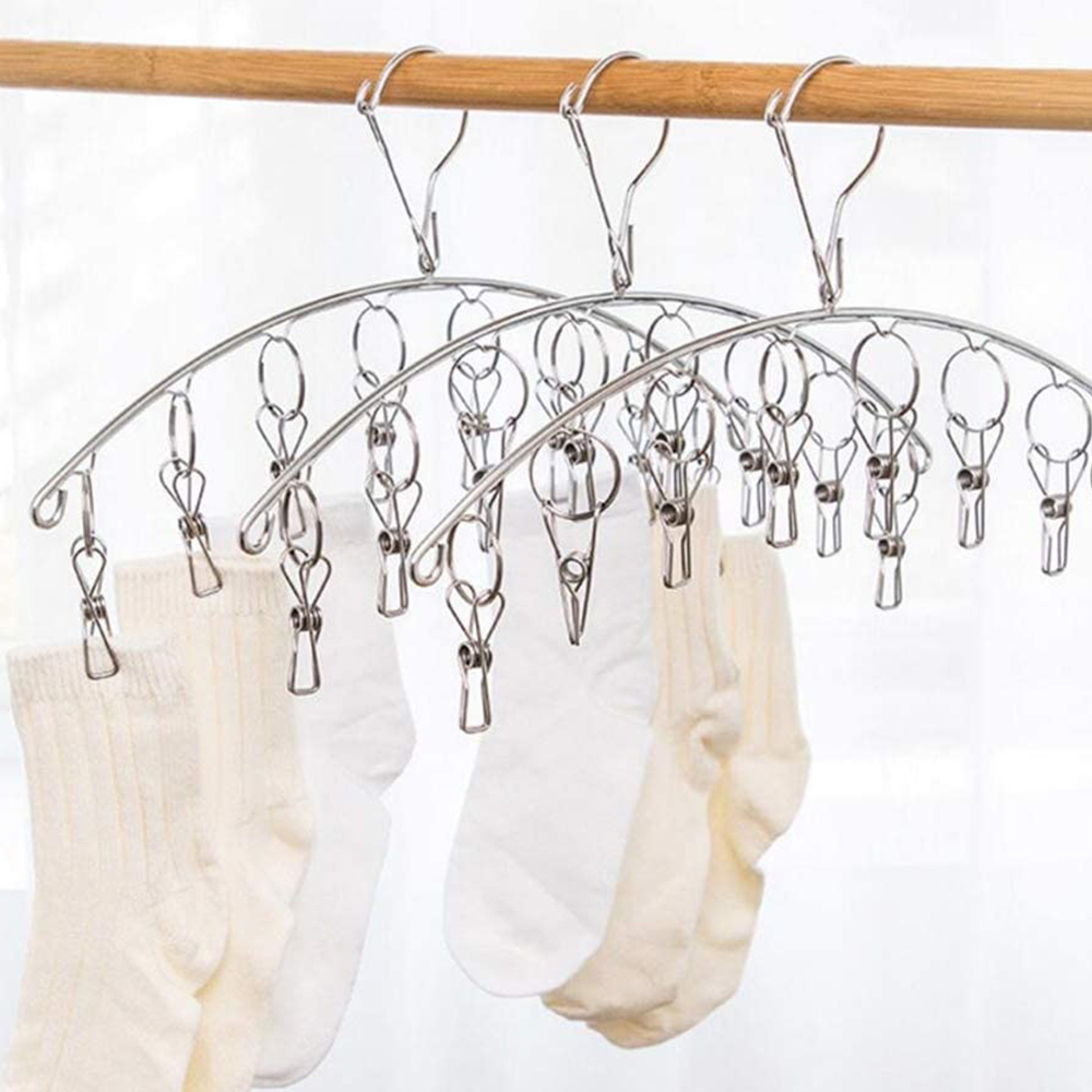 Folding Laundry Hanging Rack, Clothes Drying Hanger with Clips, Socks and Underwear Drying Holder – view 3