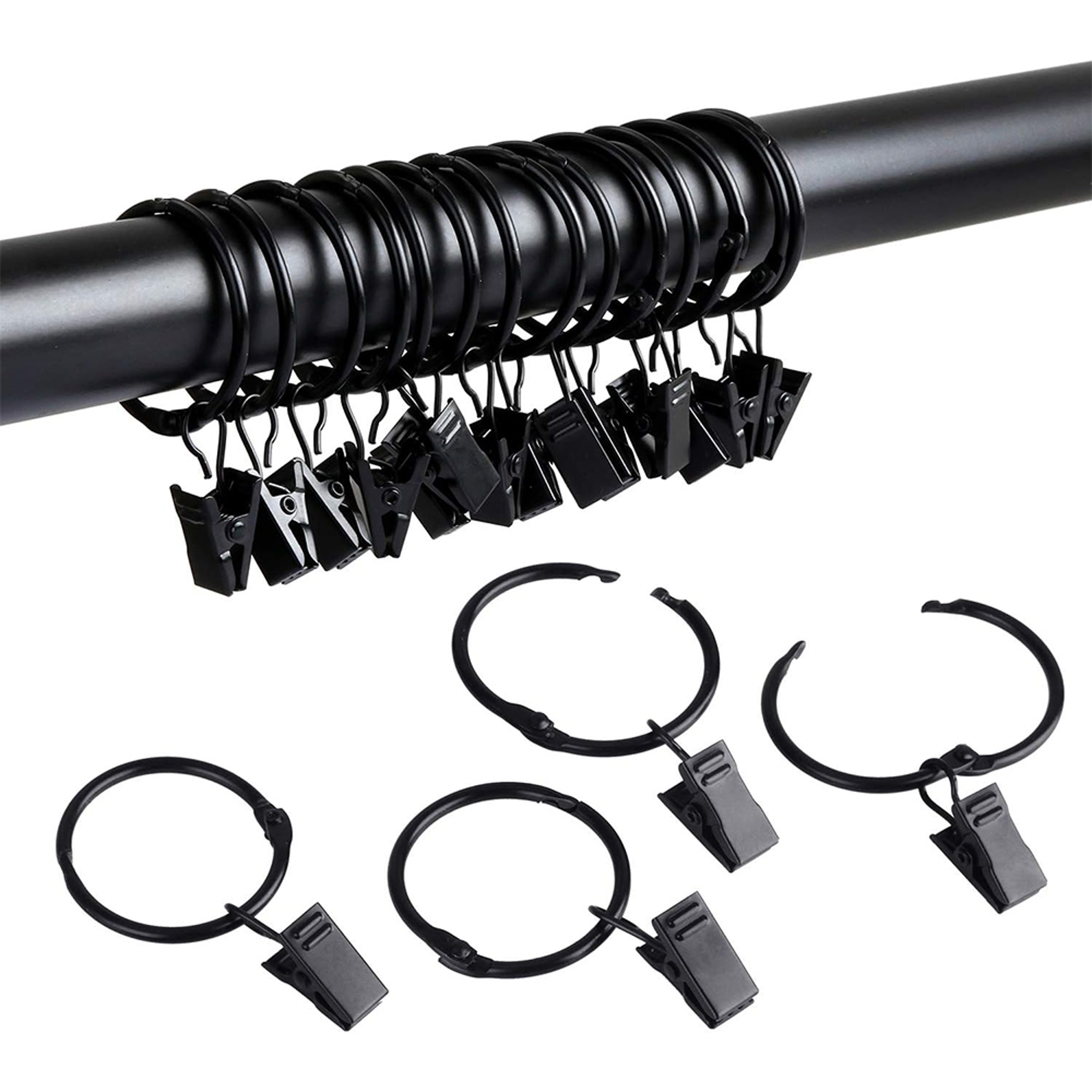 Black Curtain Hooks Hangers, Metal Curtain Rings with Clips, Drapery Clips – view 1