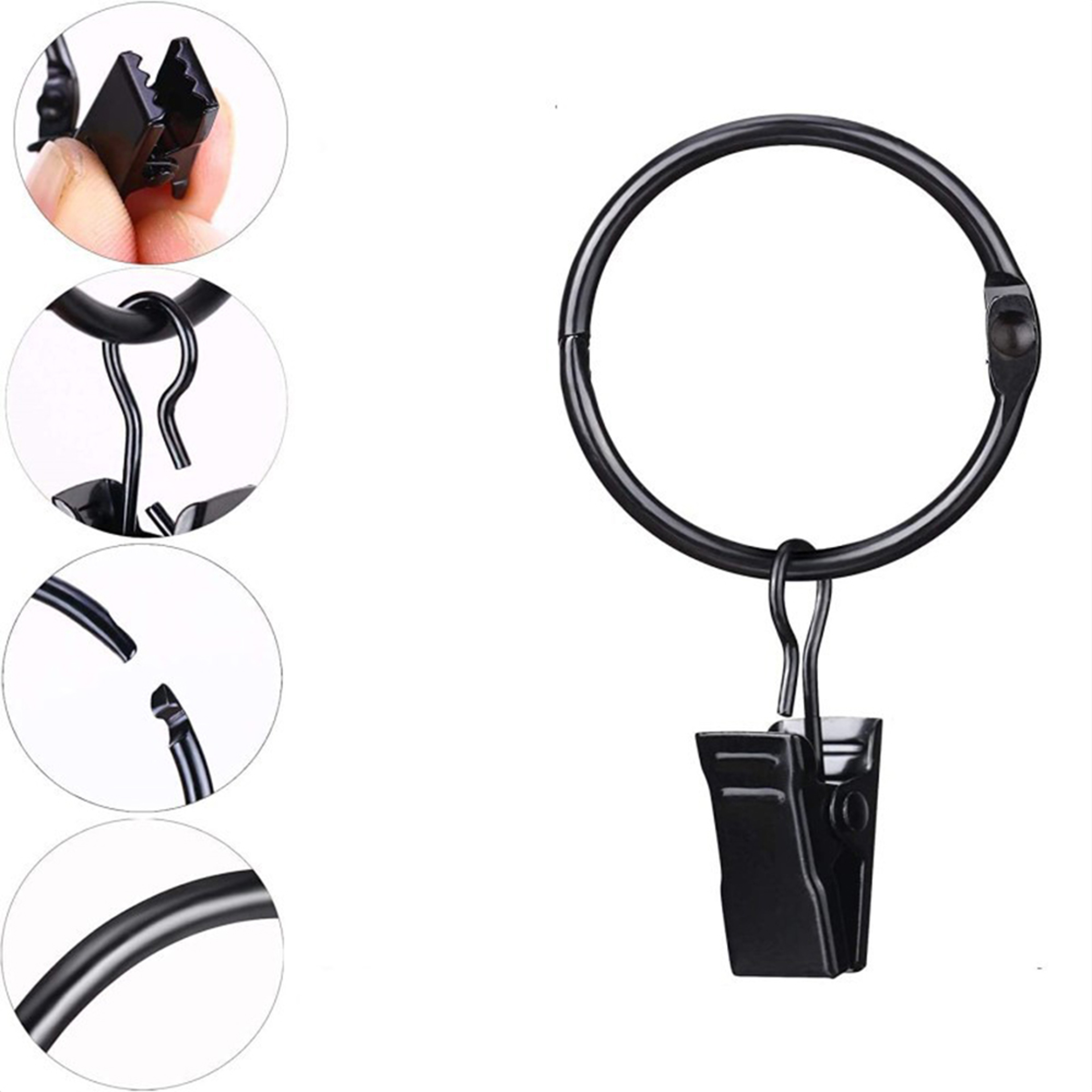 Black Curtain Hooks Hangers, Metal Curtain Rings with Clips, Drapery Clips – view 5