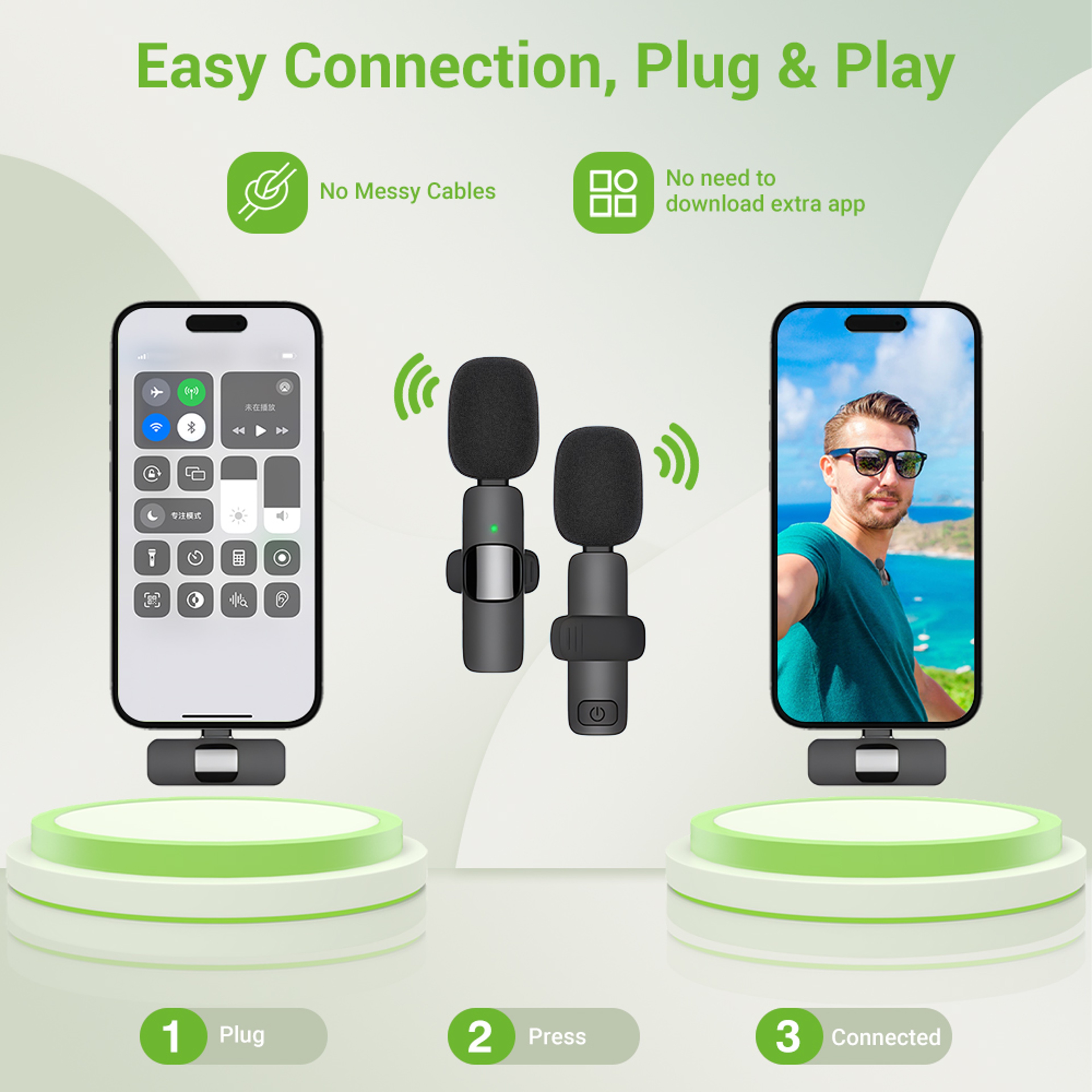 Portable Wireless Lavalier Microphone for iPhone, Android, Mini Mic for Gaming, Audio Video Recording, Live Broadcast – view 2