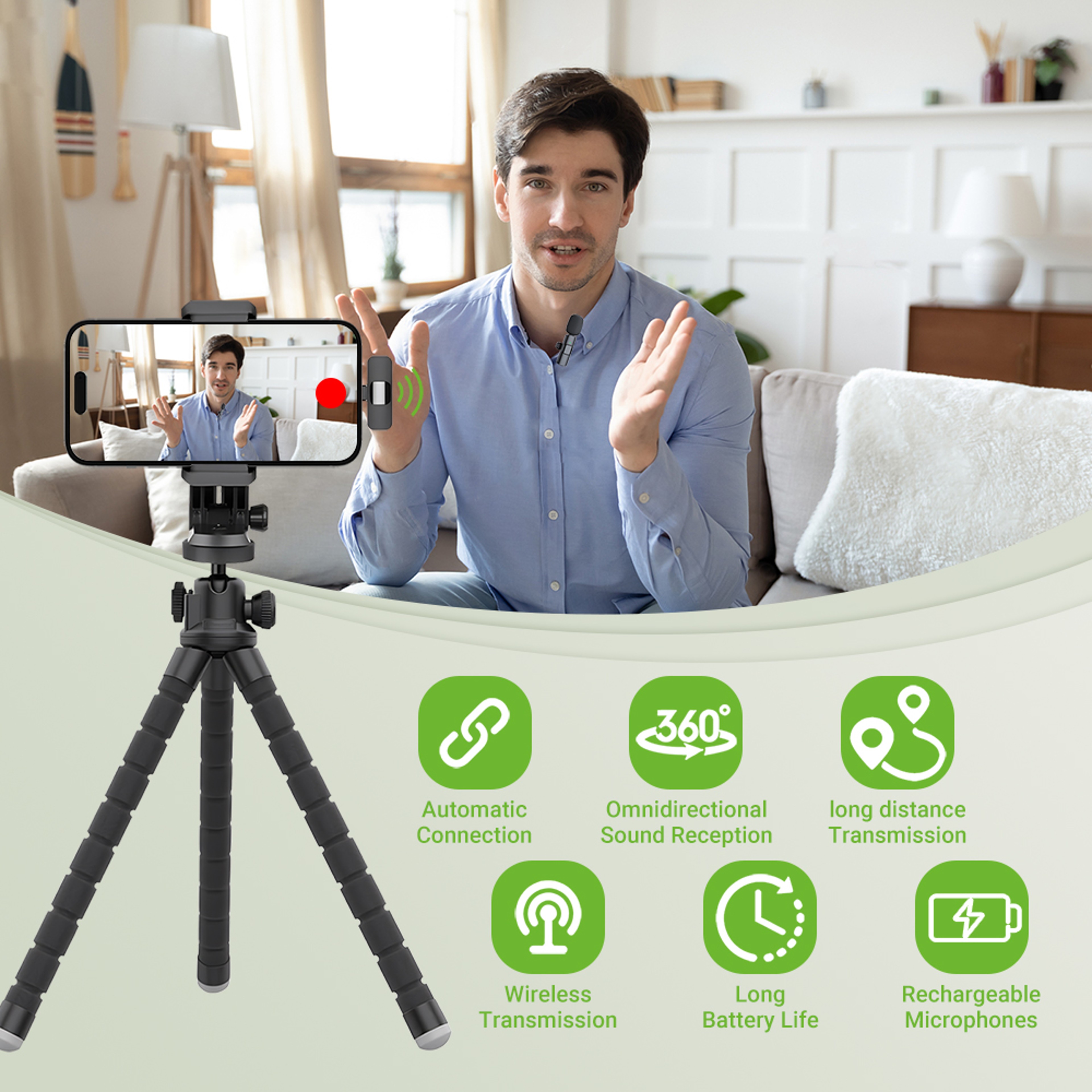 Portable Wireless Lavalier Microphone for iPhone, Android, Mini Mic for Gaming, Audio Video Recording, Live Broadcast – view 4